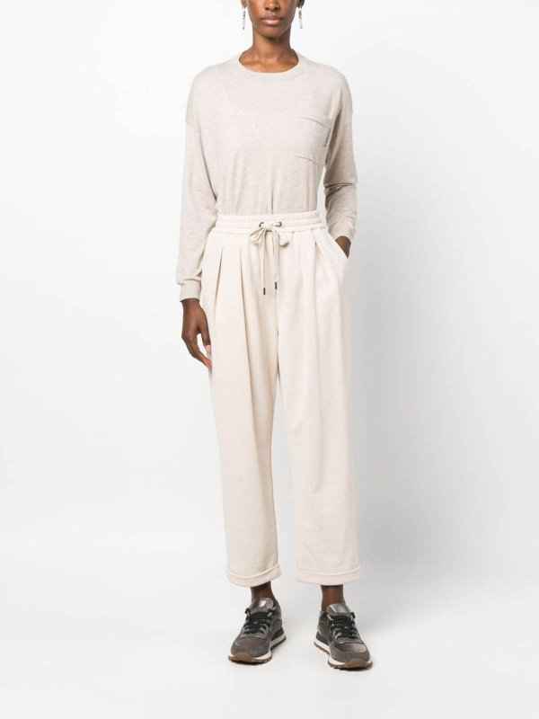 BRUNELLO CUCINELLI WOMEN'S IVORY PLEATED COTTON TROUSERS