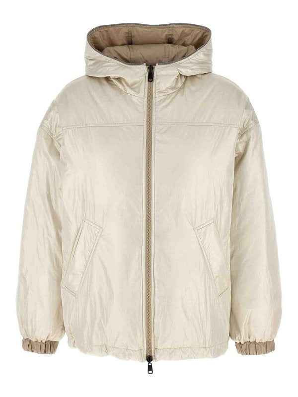 BRUNELLO CUCINELLI WOMEN'S PLATINUM HOODED LIGHTWEIGHT JACKET