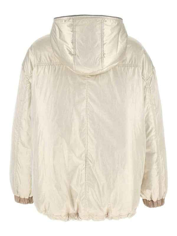 BRUNELLO CUCINELLI WOMEN'S PLATINUM HOODED LIGHTWEIGHT JACKET