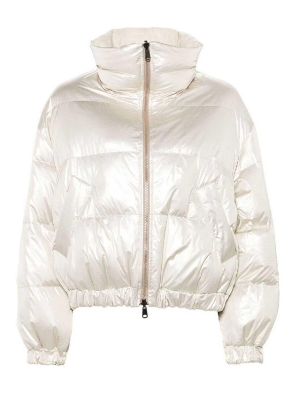 BRUNELLO CUCINELLI WOMEN'S PLATINUM HIGH COLLAR PUFFER JACKET