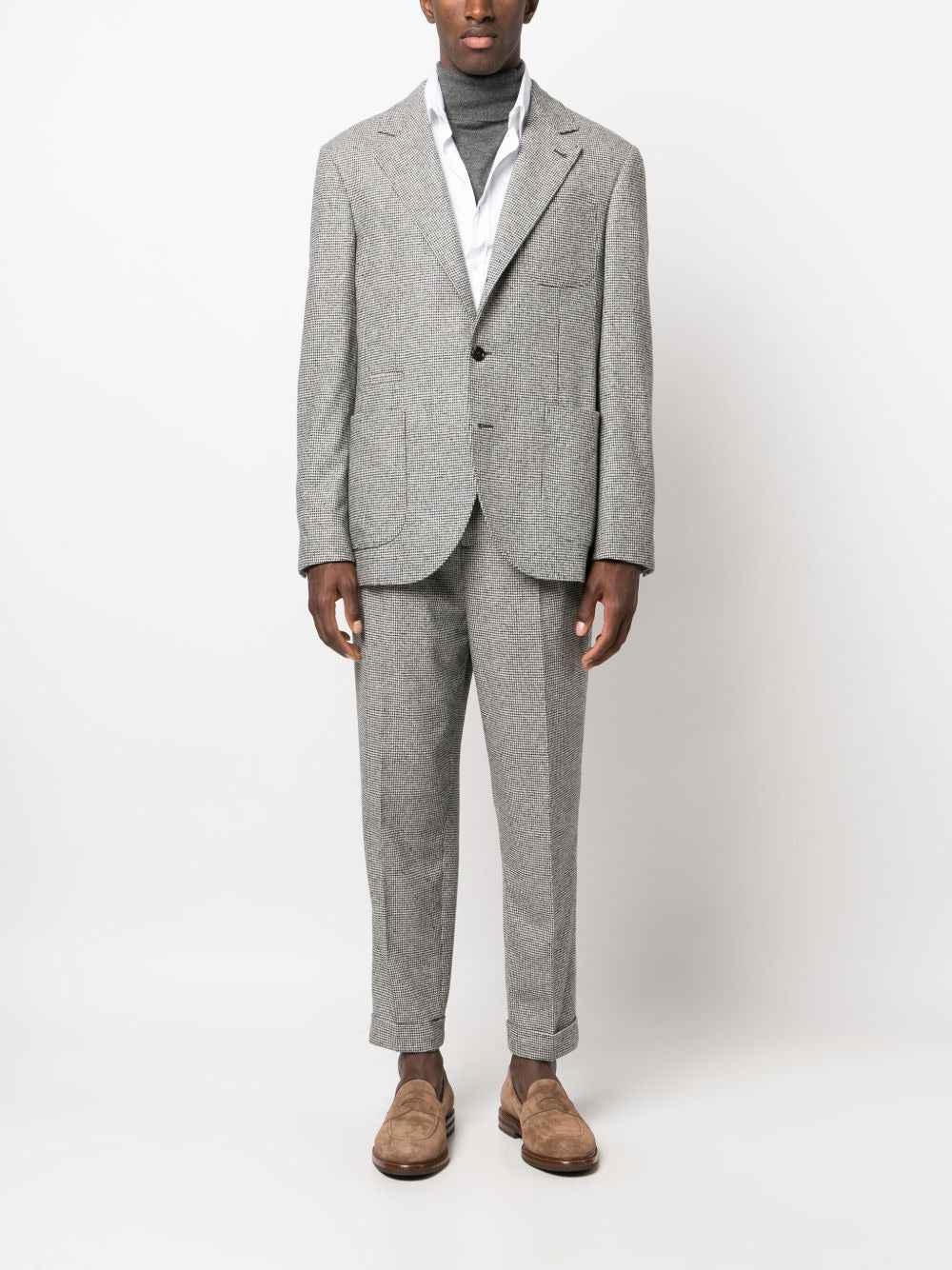 BRUNELLO CUCINELLI MEN'S LIGHT GREY HOUNDSTOOTH SUIT JACKET
