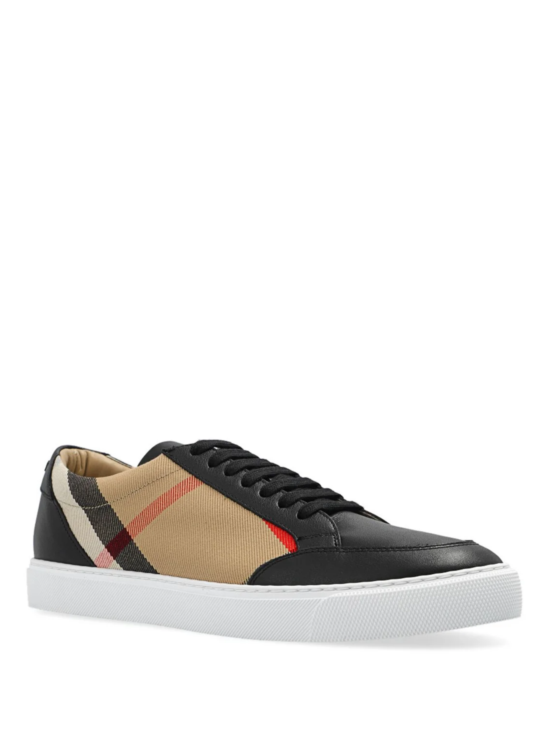 Burberry Men's Check Panel Leather Low-Top Sneakers