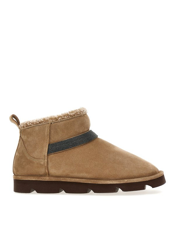 BRUNELLO CUCINELLI WOMEN'S BROWN LEATHER SHEARLING LINED ANKLE BOOTS