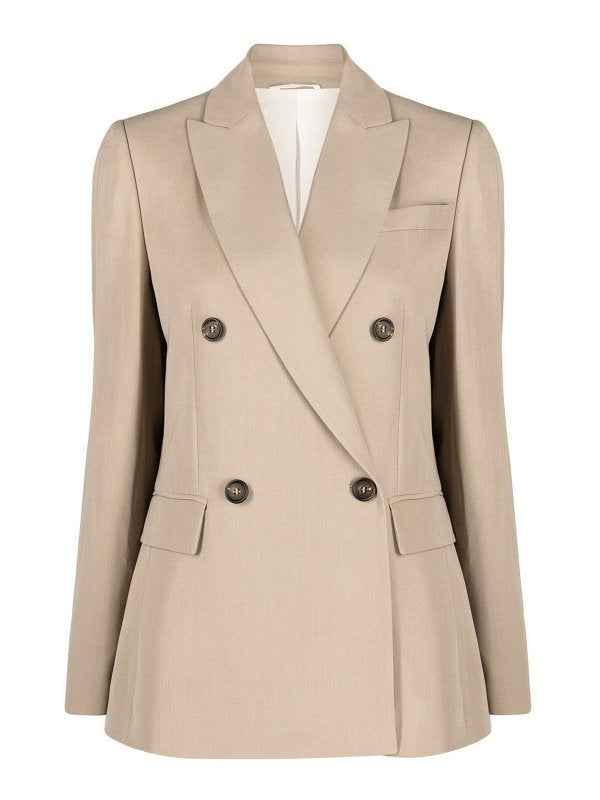 BRUNELLO CUCINELLI WOMEN'S BEIGE DOUBLE-BREASTED TAILORED BLAZER