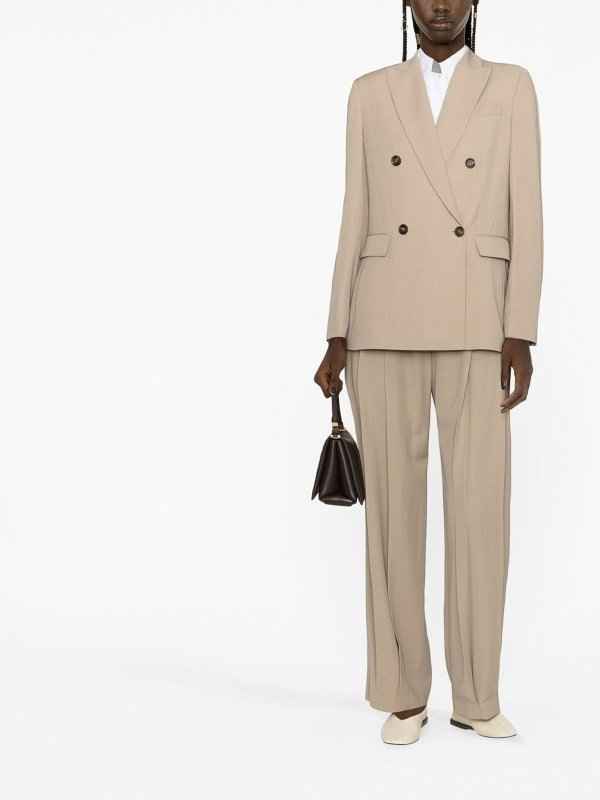 BRUNELLO CUCINELLI WOMEN'S BEIGE DOUBLE-BREASTED TAILORED BLAZER