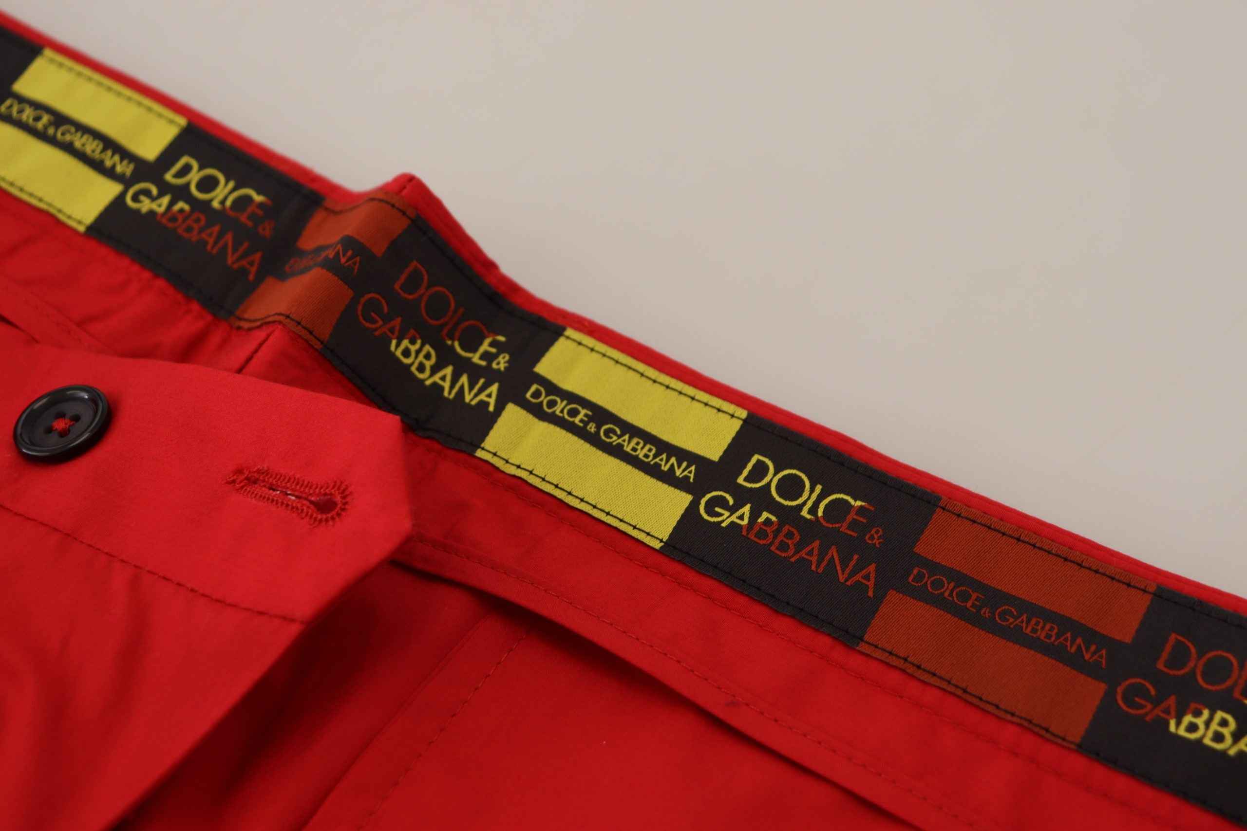 Dolce & Gabbana Red Cotton Slim Fit Trousers Chinos Pants