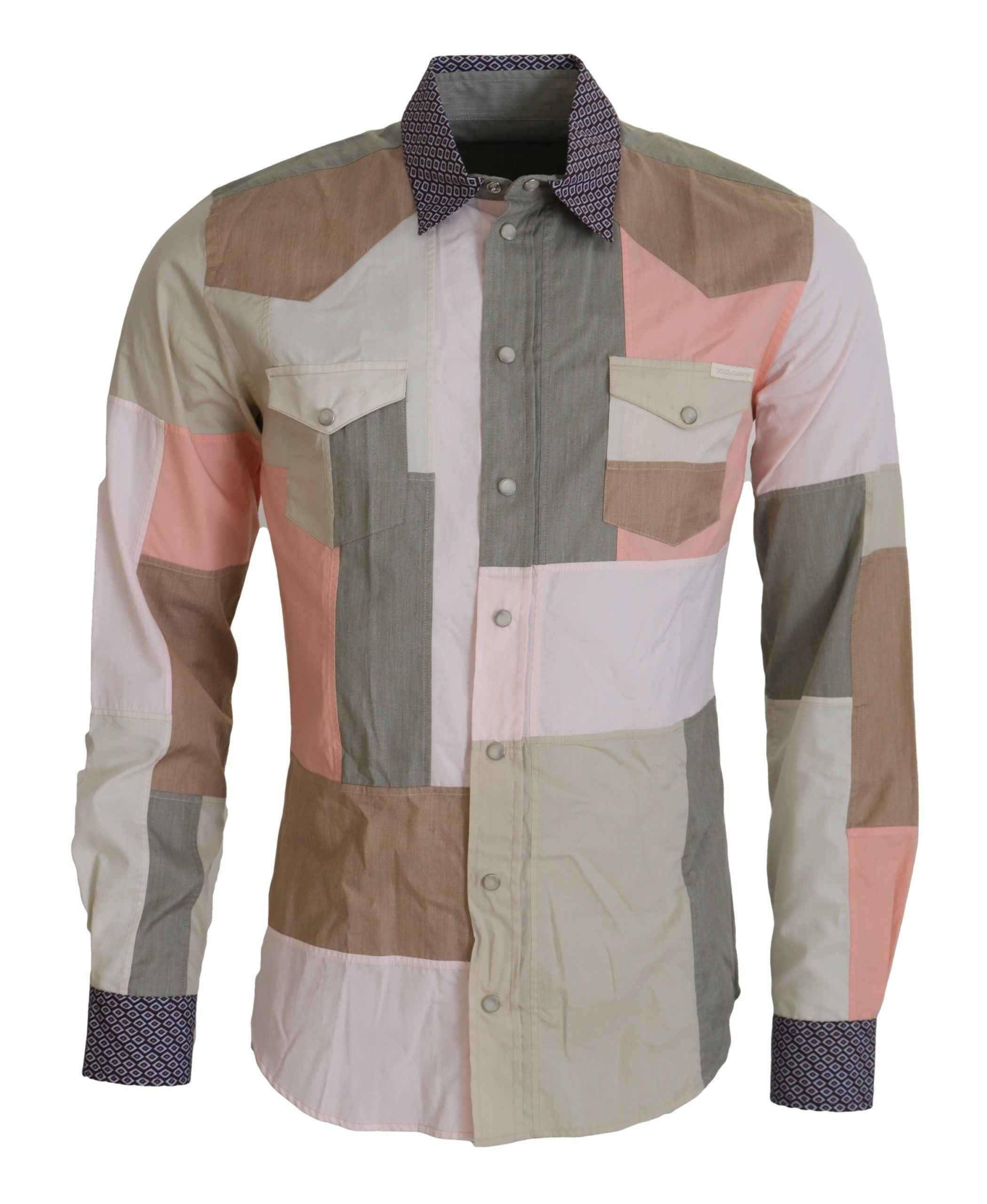 Dolce & Gabbana Multicolor Cotton Patchwork Slim Shirt