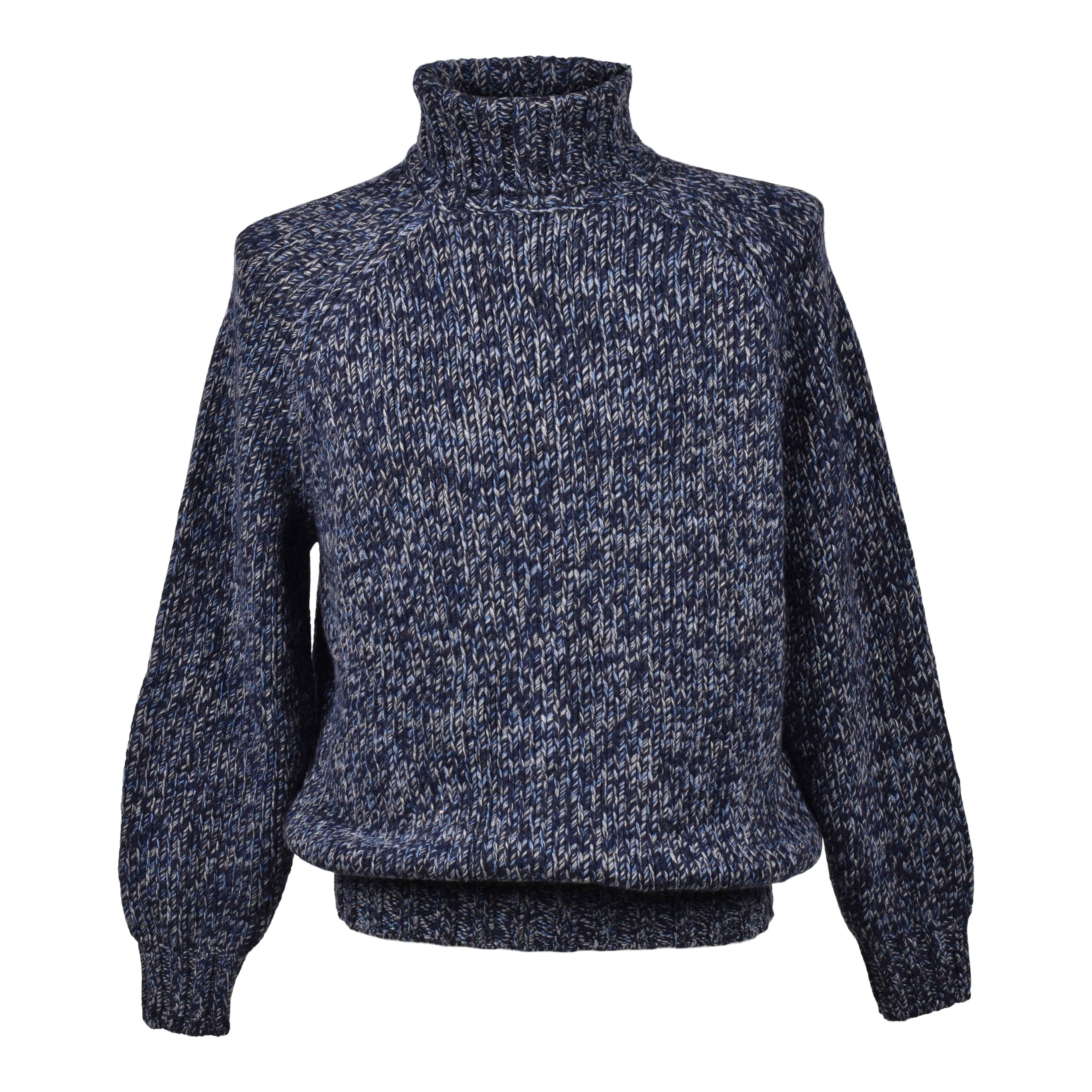BRUNELLO CUCINELLI MEN'S BLUE CASHMERE BLEND TURTLENECK SWEATER