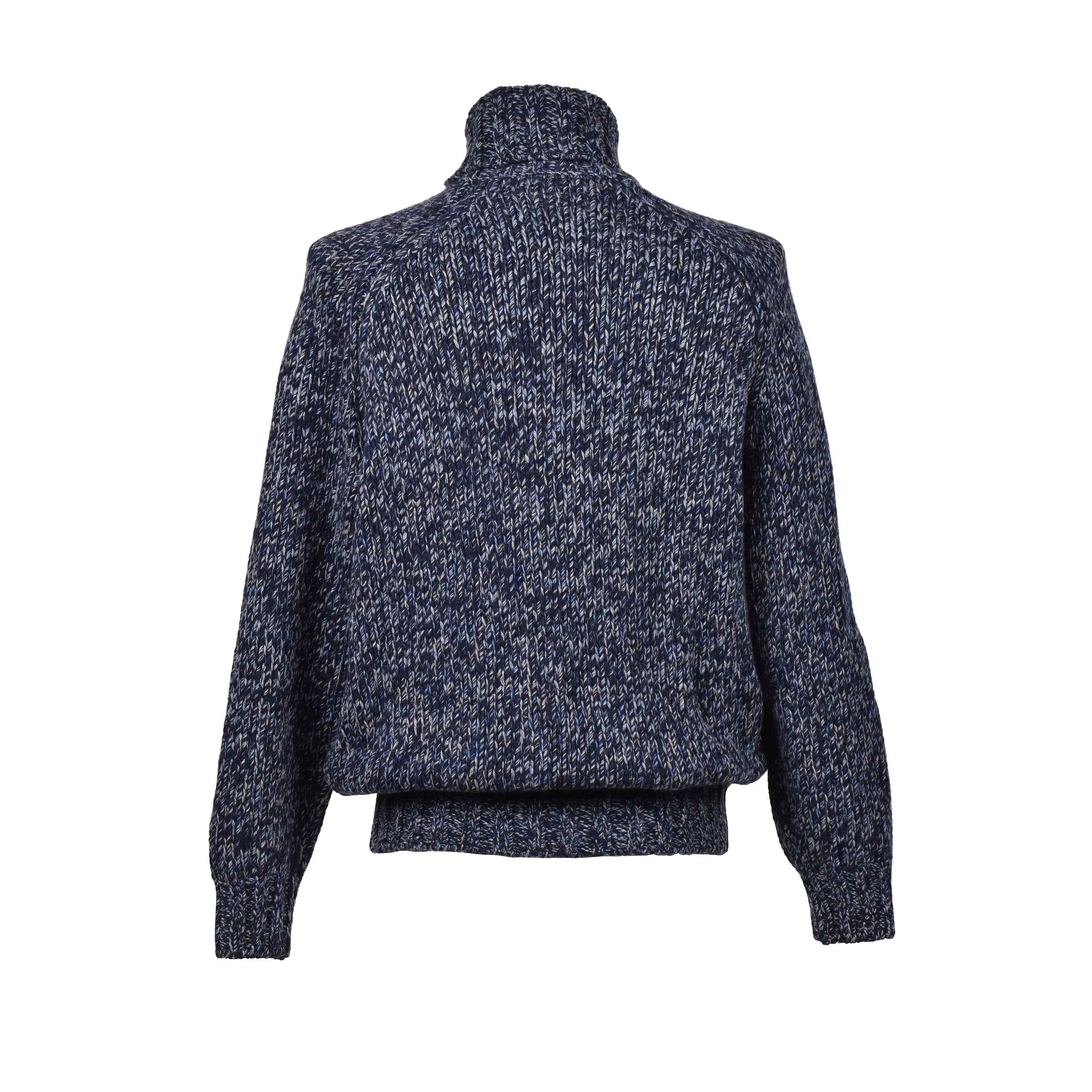 BRUNELLO CUCINELLI MEN'S BLUE CASHMERE BLEND TURTLENECK SWEATER