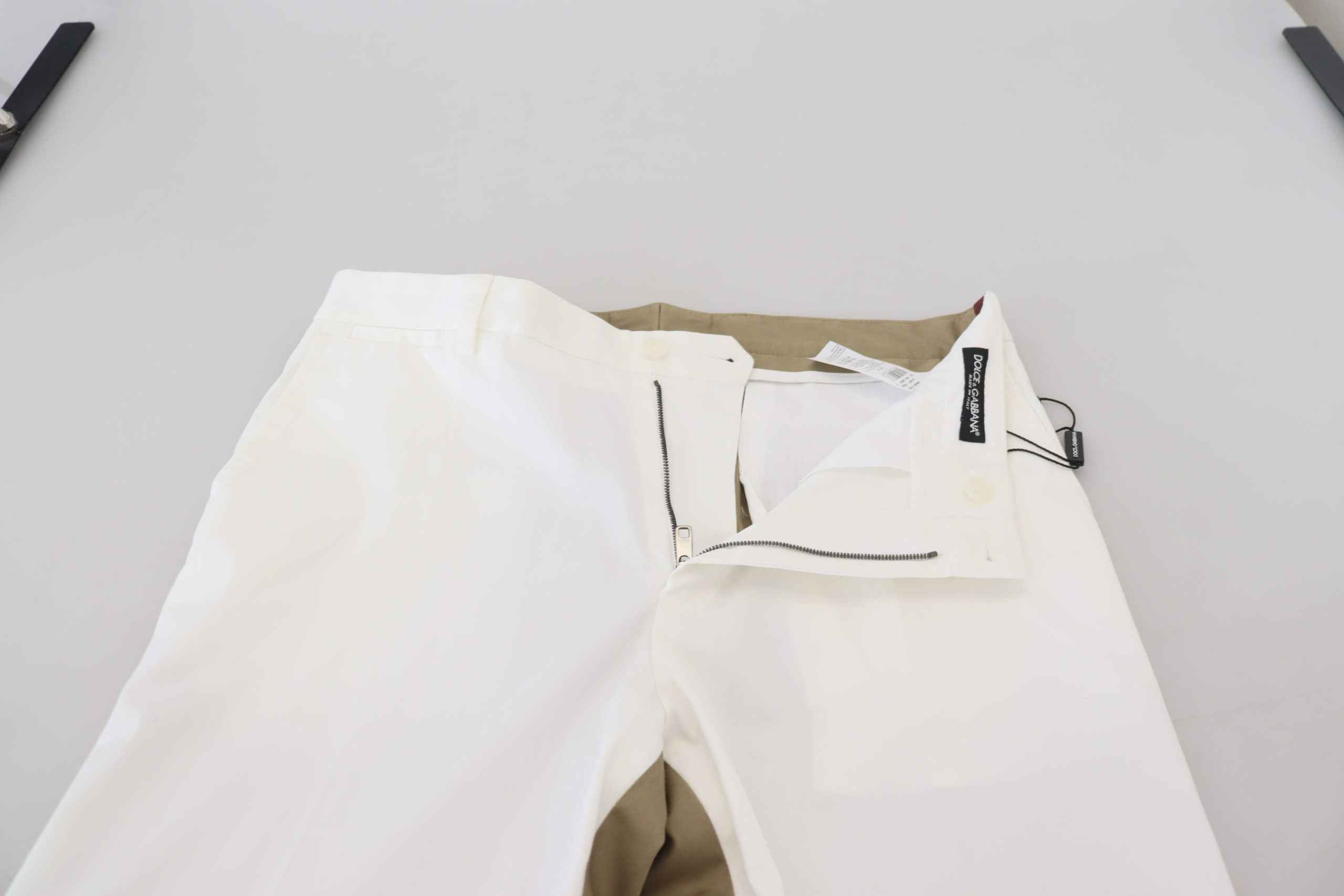 Dolce & Gabbana White Brown Slim Fit Chino Pants