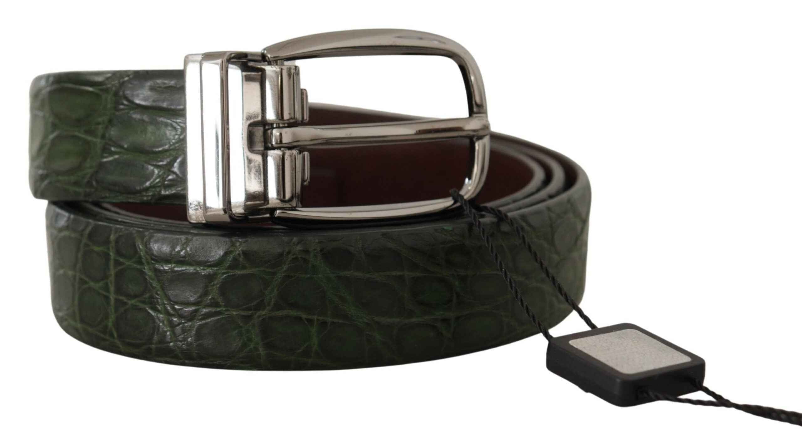 Dolce & Gabbana Green Exotic Leather Silver Buckle Belt