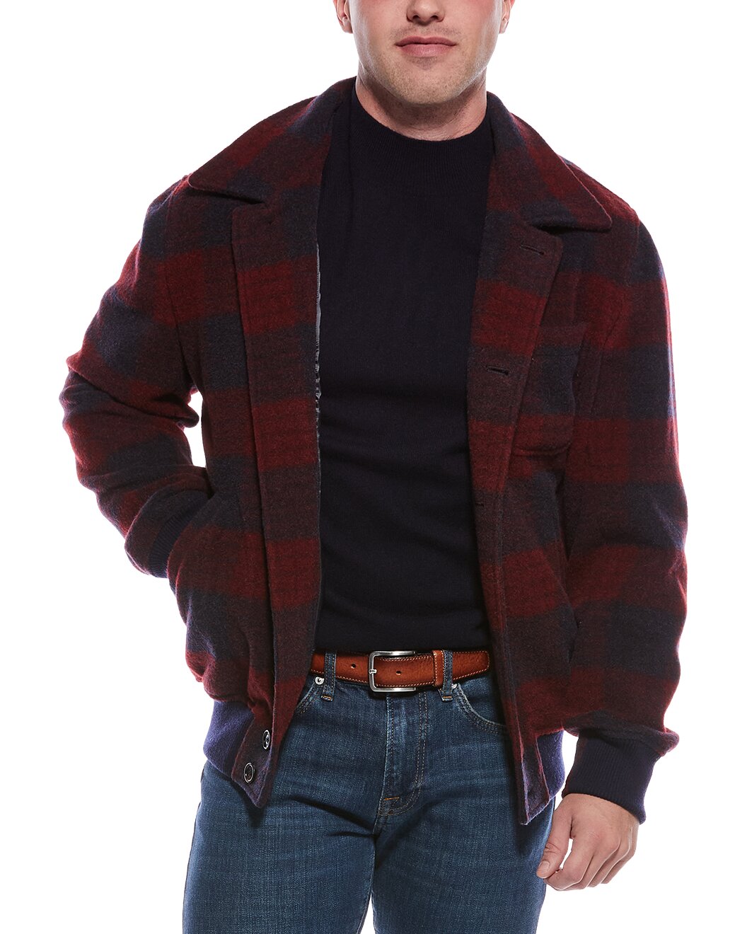 BRUNELLO CUCINELLI MEN'S BORDEAUX BLUE WOOL JACKET
