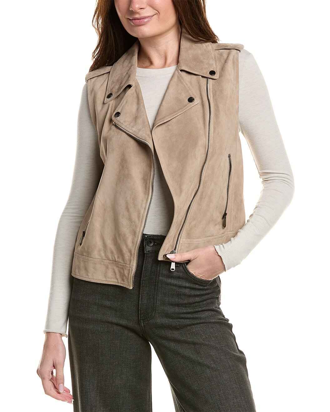 BRUNELLO CUCINELLI WOMEN'S WHEAT SUEDE BIKER VEST