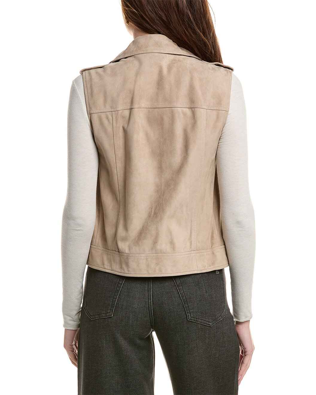 BRUNELLO CUCINELLI WOMEN'S WHEAT SUEDE BIKER VEST