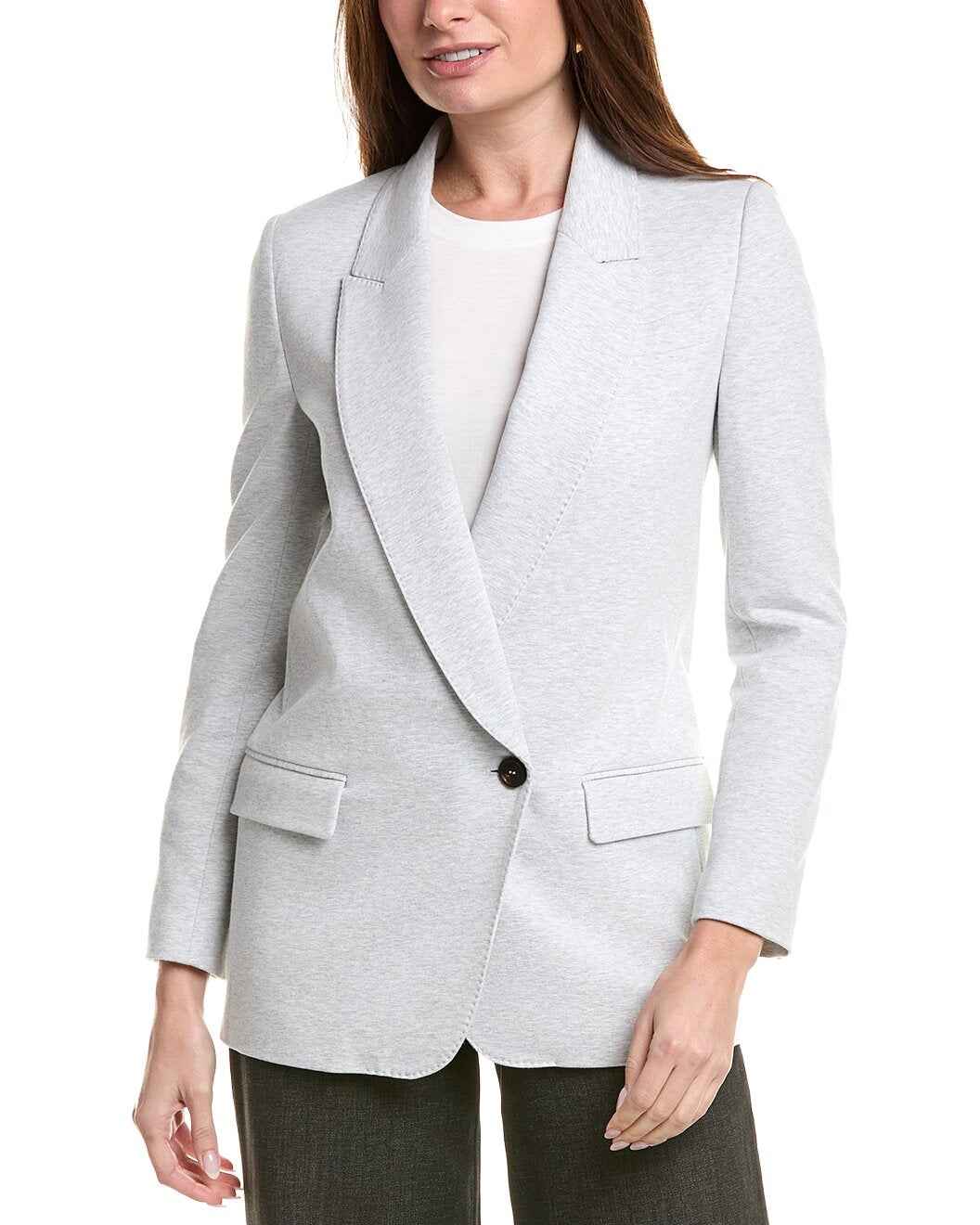 BRUNELLO CUCINELLI WOMEN'S SILVER TAILORED SINGLE-BUTTON BLAZER