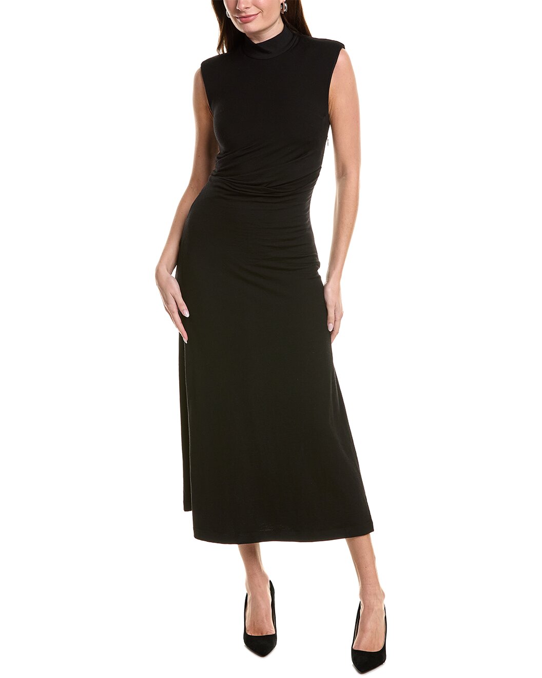 BRUNELLO CUCINELLI WOMEN'S BLACK WOOL SLEEVELESS TURTLENECK MIDI DRESS