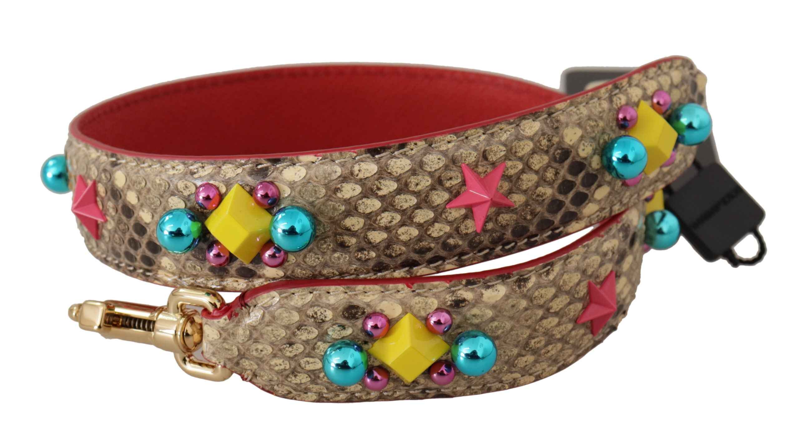 Dolce & Gabbana Beige Python Leather Crystals Shoulder Strap