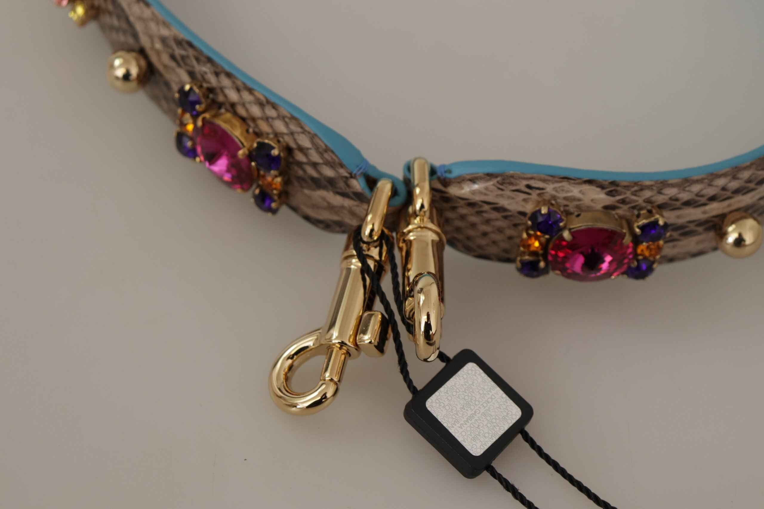 Dolce & Gabbana Brown Exotic Leather Crystals Shoulder Strap