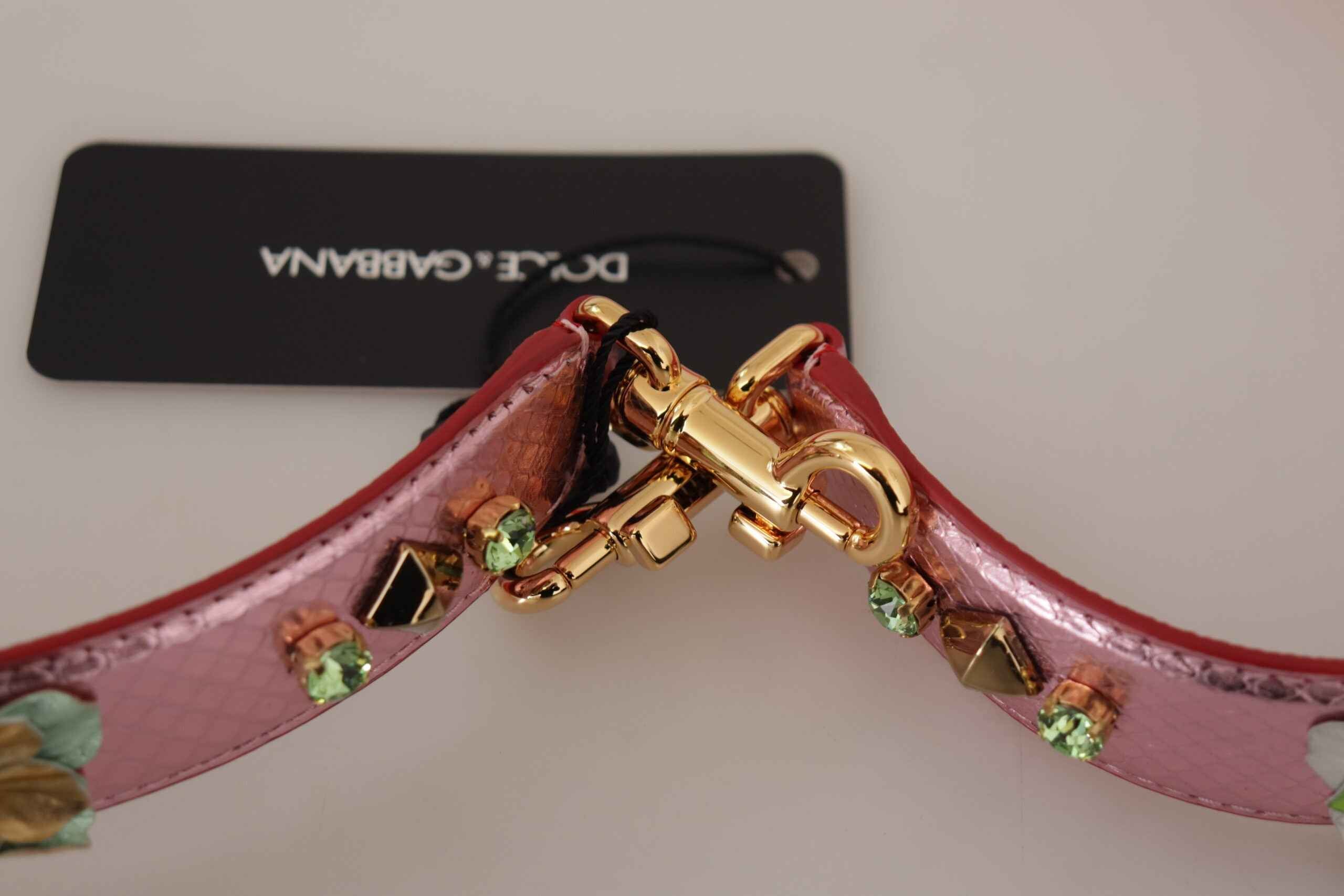 Dolce & Gabbana Metallic Pink Leather Studded Shoulder Strap