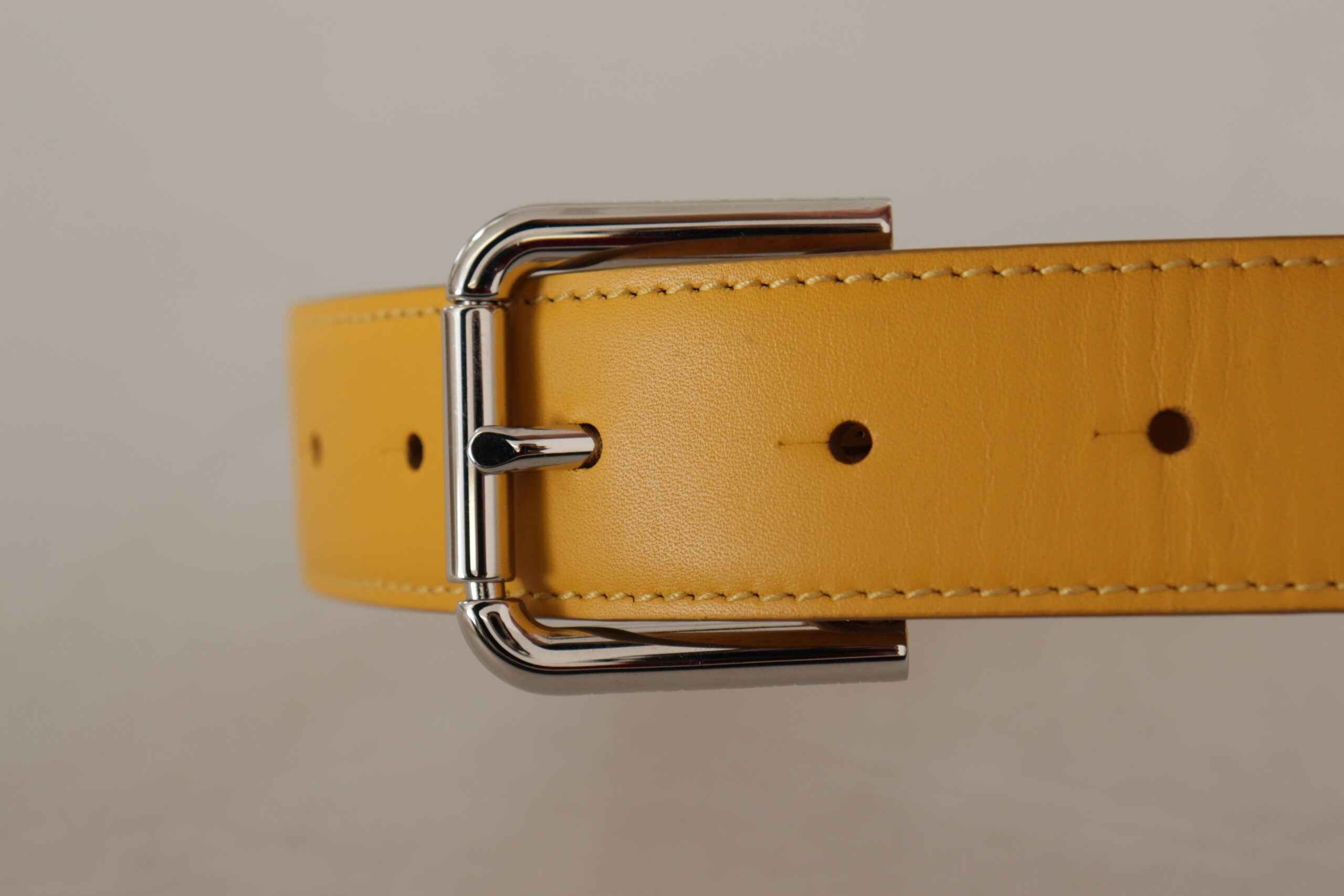 Dolce & Gabbana Yellow Leather Silver Tone Logo Metal Buckle Belt