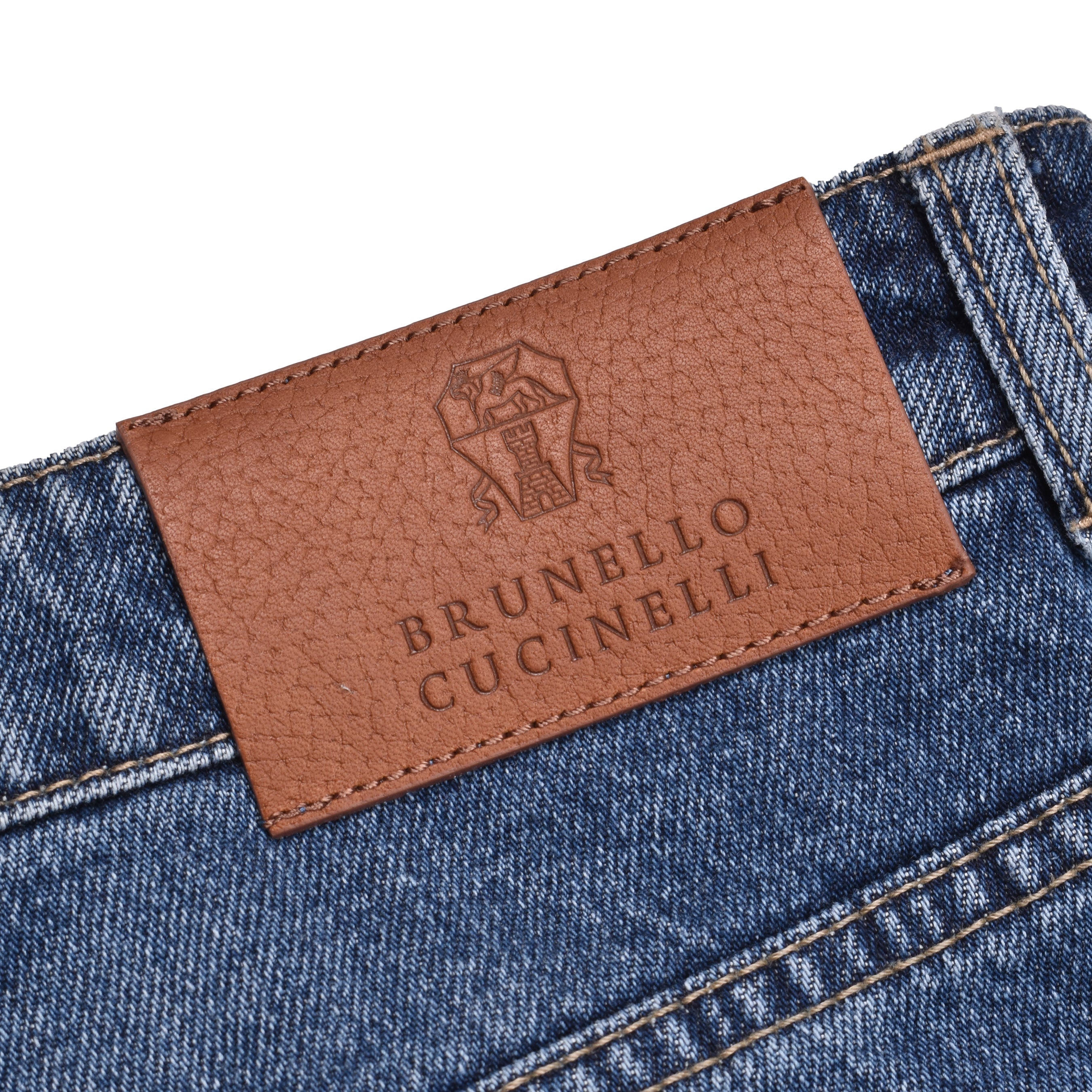 BRUNELLO CUCINELLI MEN'S MEDIUM WASH DENIM JEANS TROUSERS