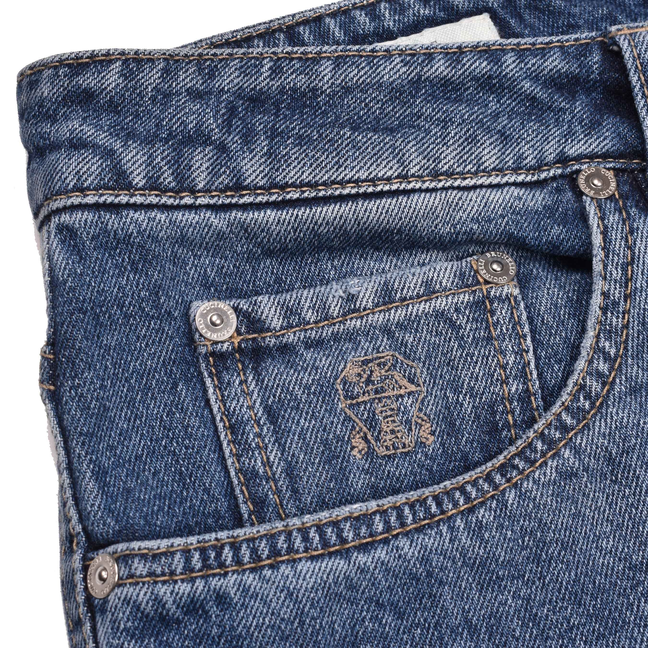 BRUNELLO CUCINELLI MEN'S MEDIUM WASH DENIM JEANS TROUSERS