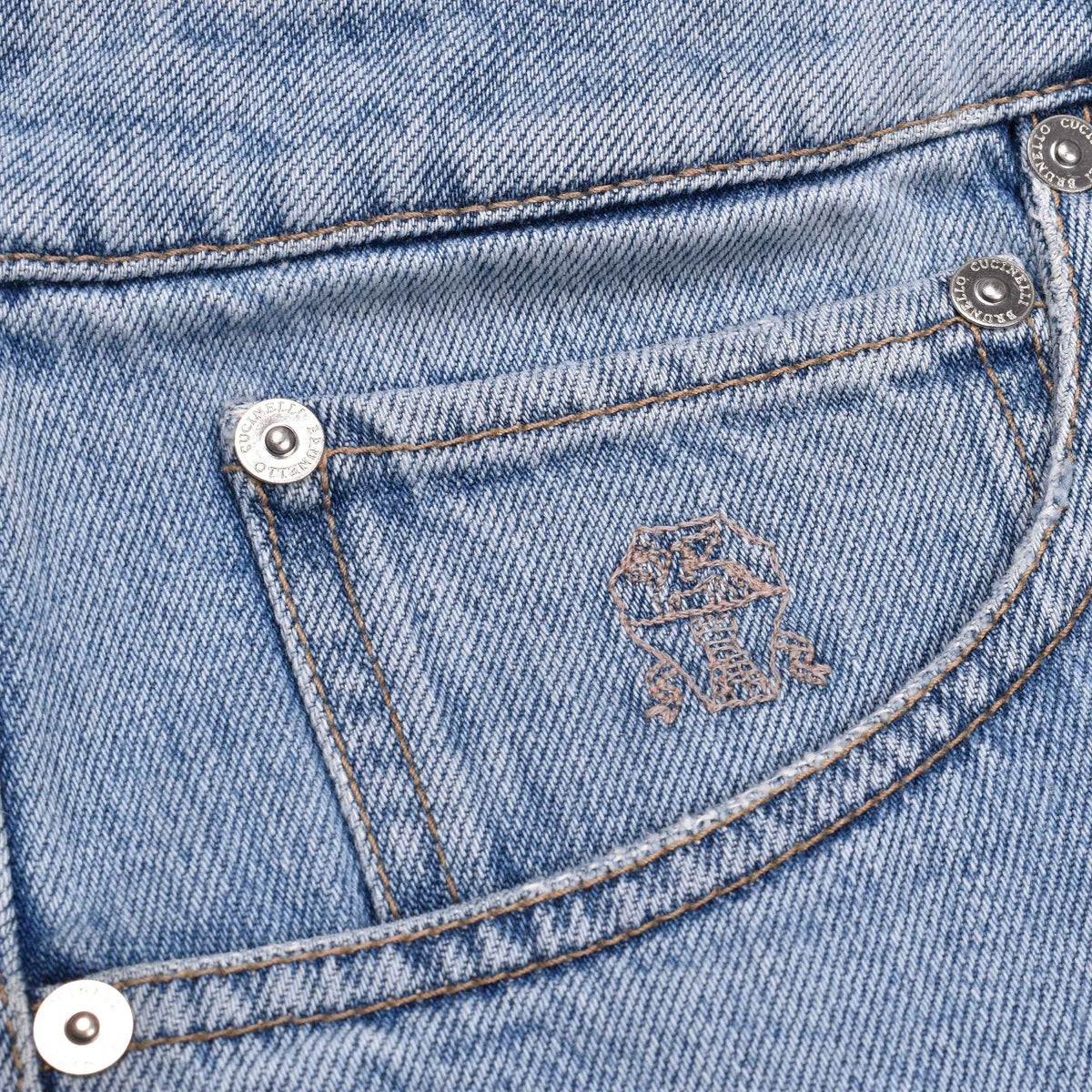 BRUNELLO CUCINELLI MEN'S LIGHT BLUE DENIM TROUSERS