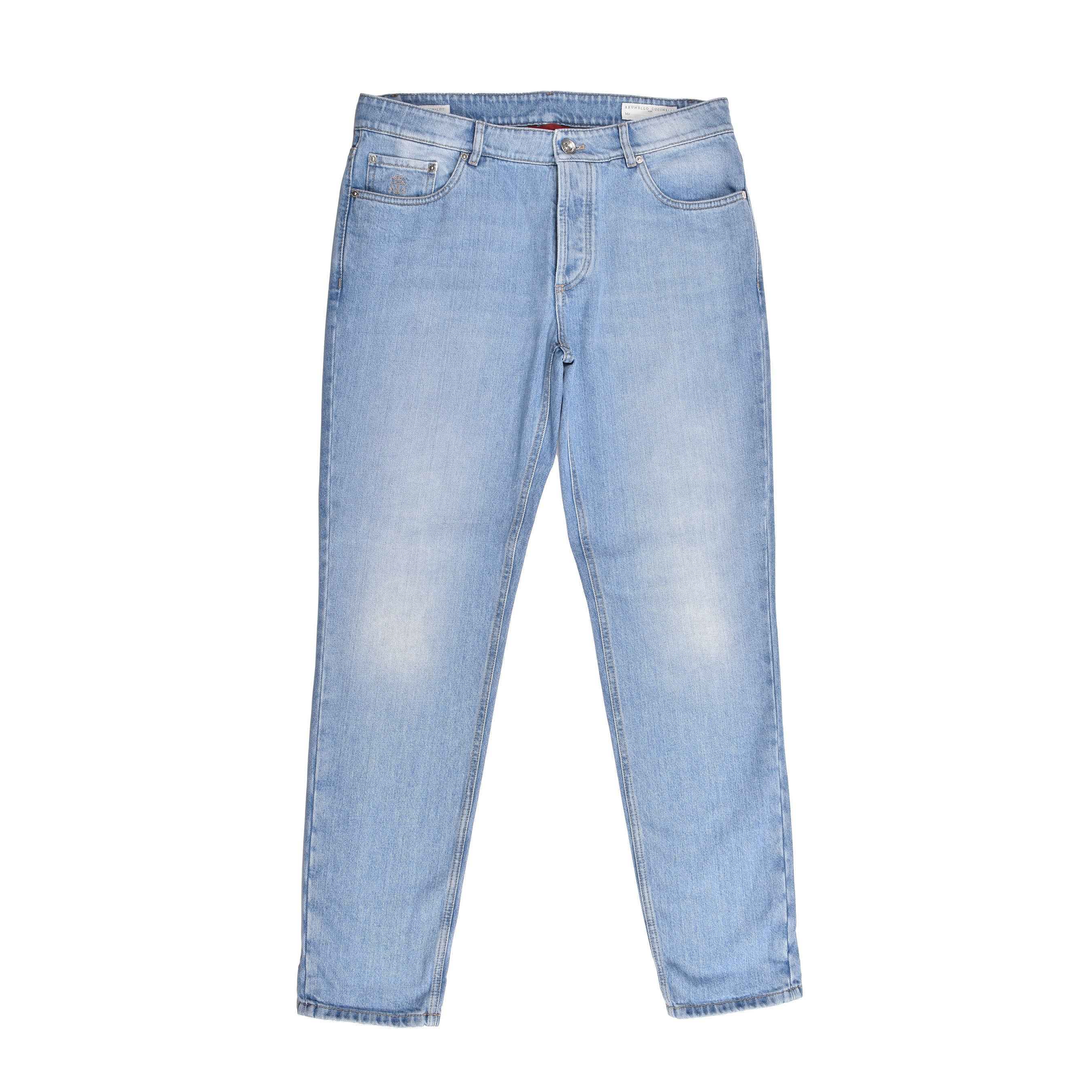 BRUNELLO CUCINELLI MEN'S LIGHT DENIM TRADITIONAL FIT JEANS