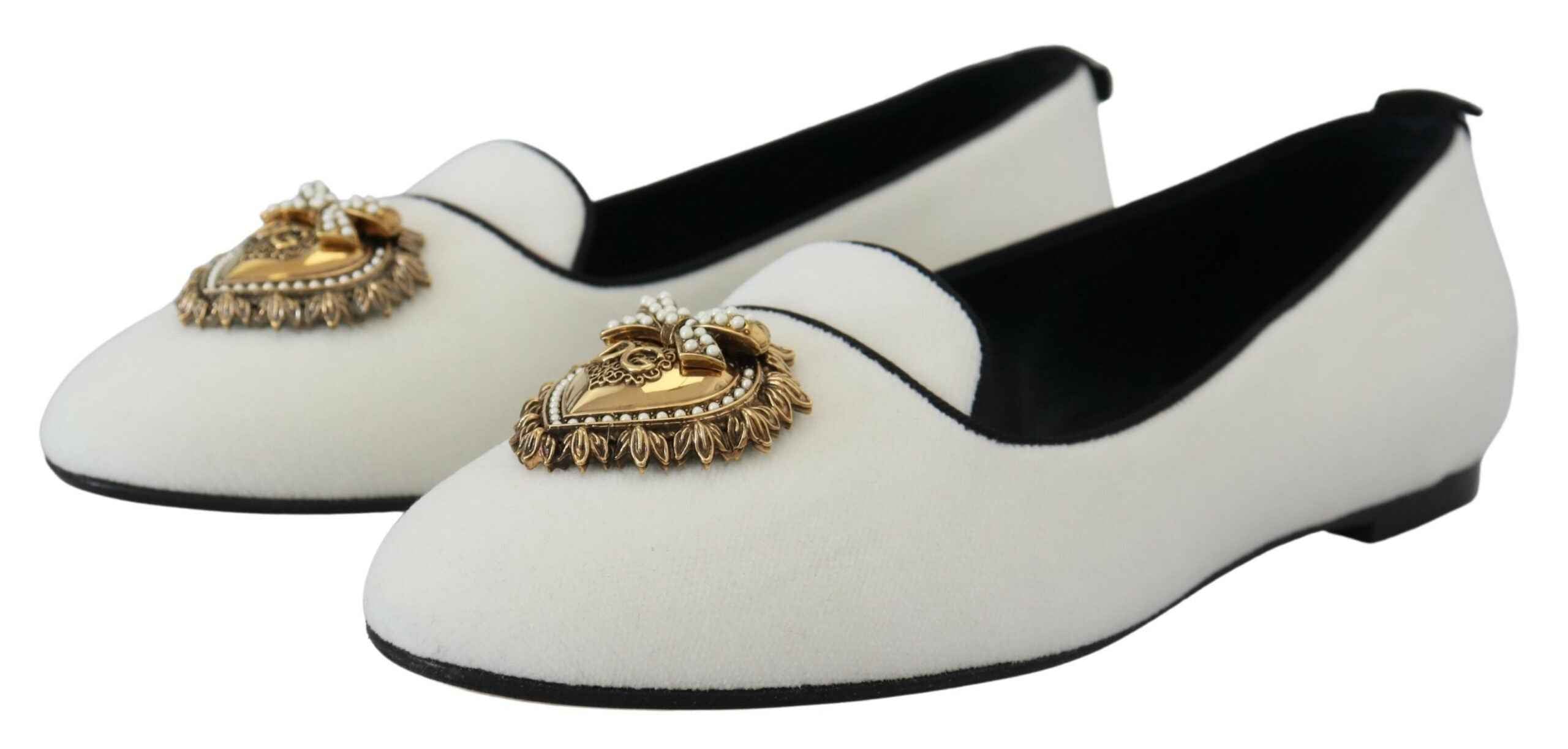 Dolce & Gabbana White Velvet Slip Ons Loafers Flats Shoes
