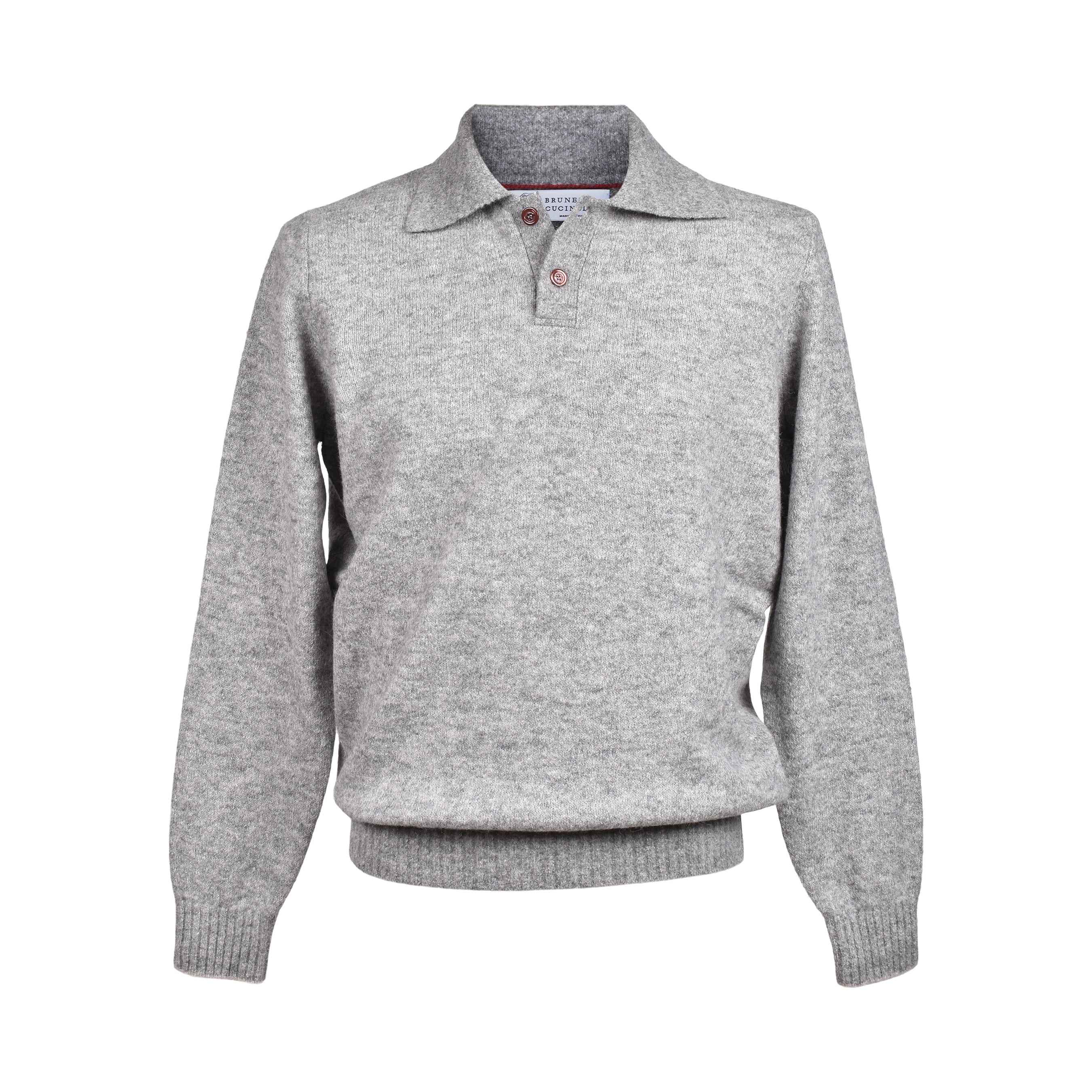 BRUNELLO CUCINELLI MEN'S GRAY WOOL BLEND KNIT SWEATER