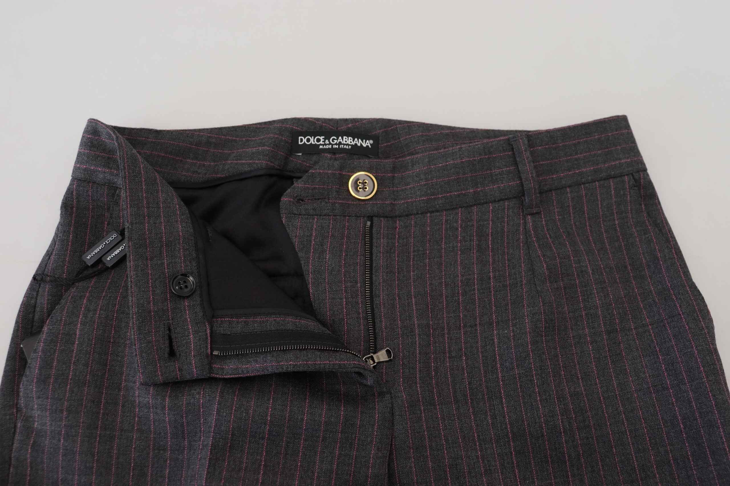 Dolce & Gabbana Gray Stripes Wool Tapered Women Pants