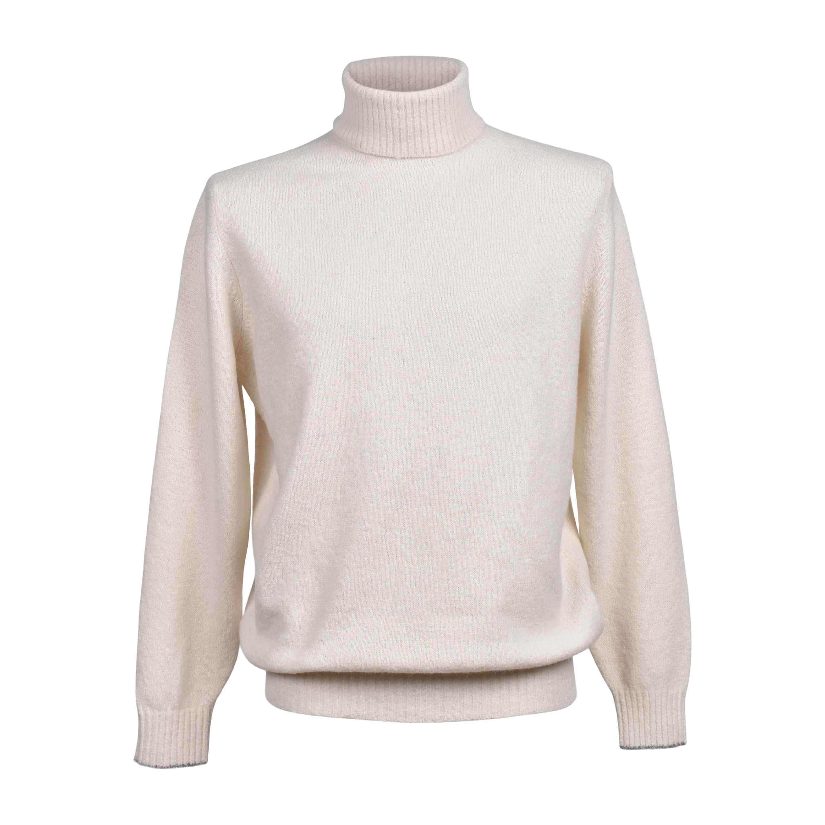BRUNELLO CUCINELLI MEN'S OFF WHITE WOOL BLEND TURTLENECK SWEATER