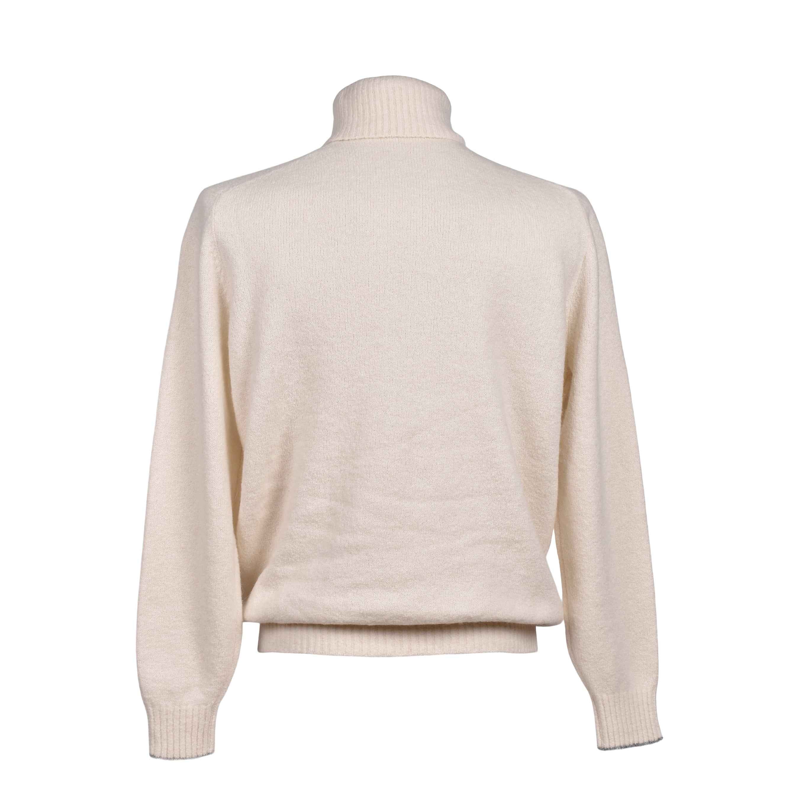 BRUNELLO CUCINELLI MEN'S OFF WHITE WOOL BLEND TURTLENECK SWEATER