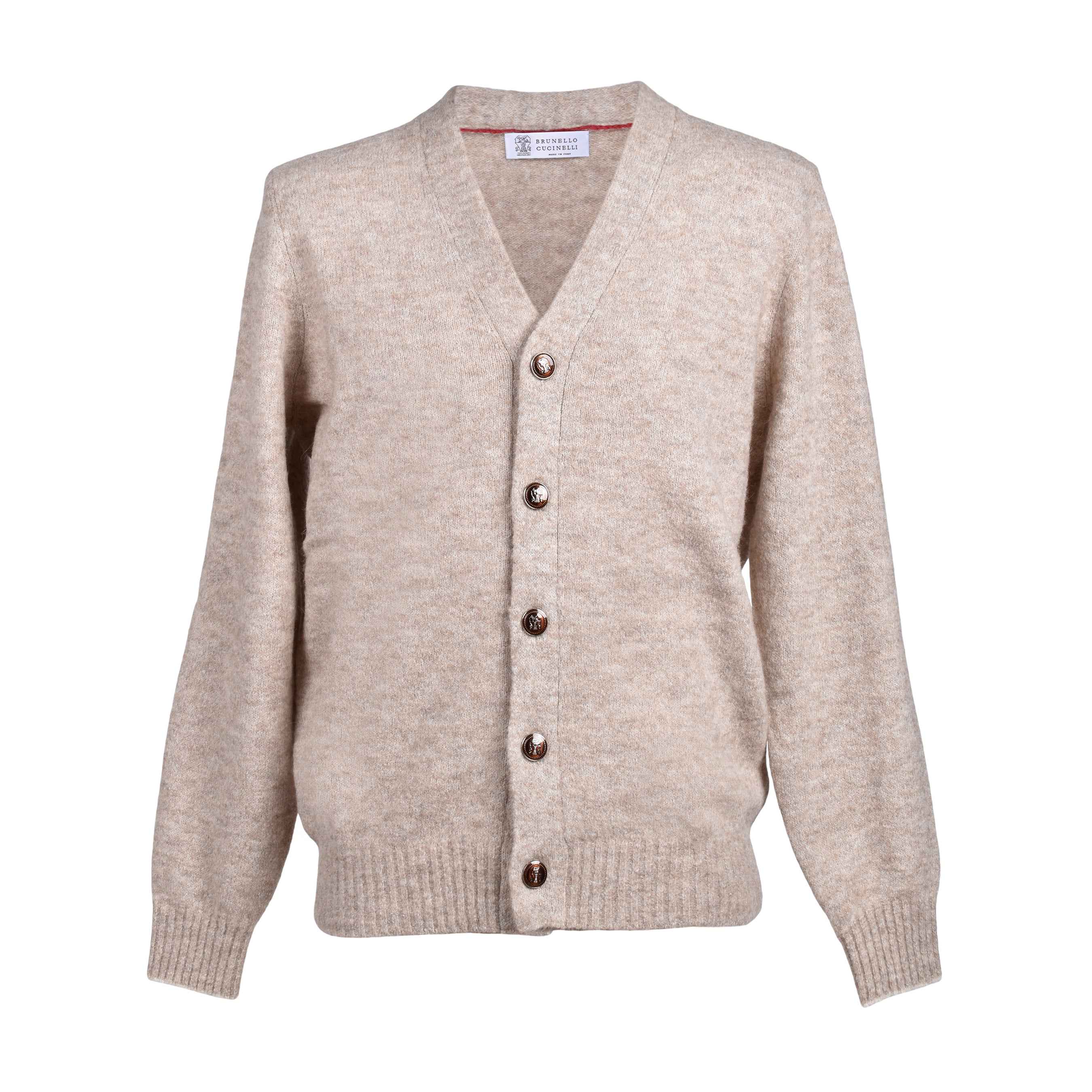 BRUNELLO CUCINELLI MEN'S SAND WOOL BLEND CARDIGAN SWEATER