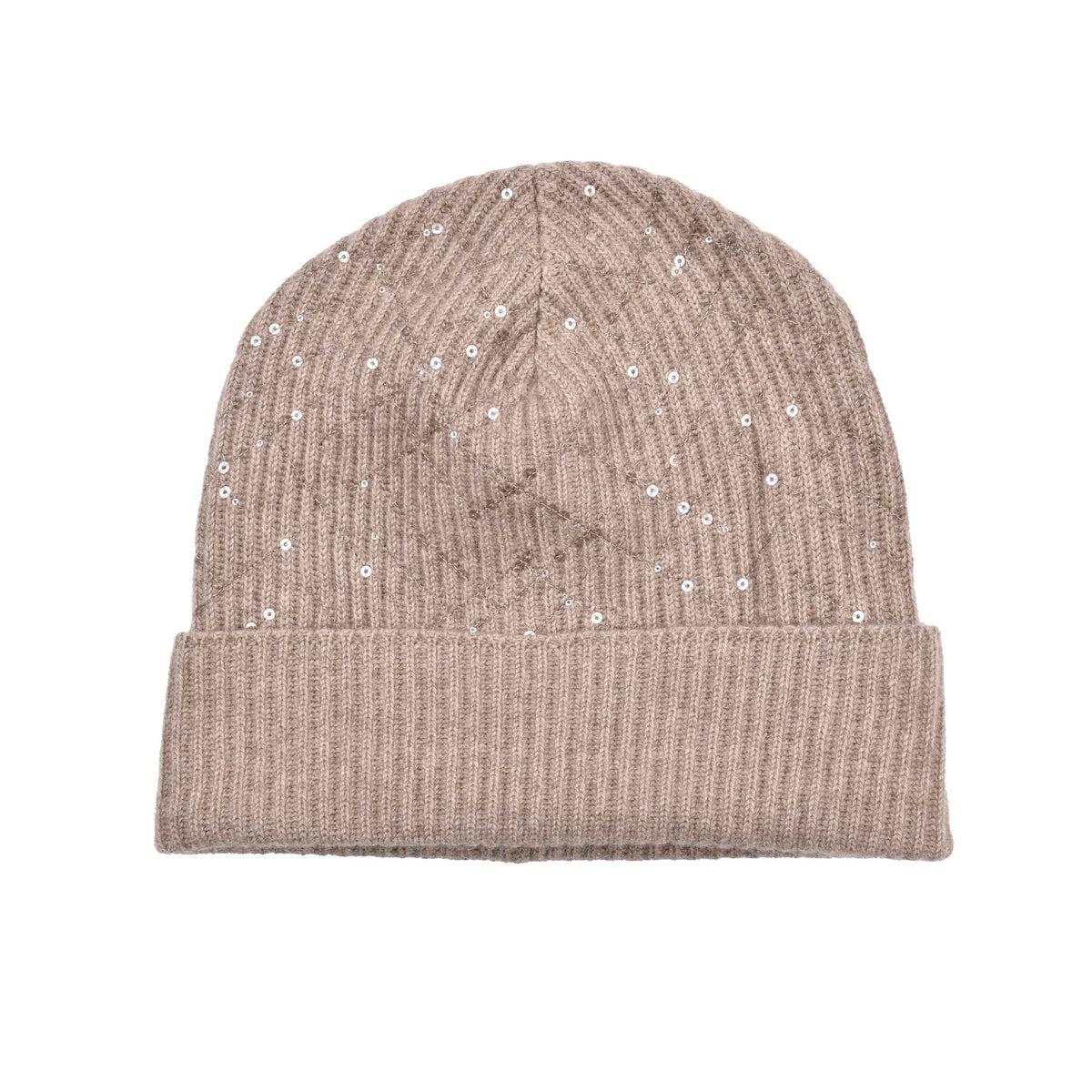 BRUNELLO CUCINELLI WOMEN'S BROWN CASHMERE SEQUIN KNIT BEANIE
