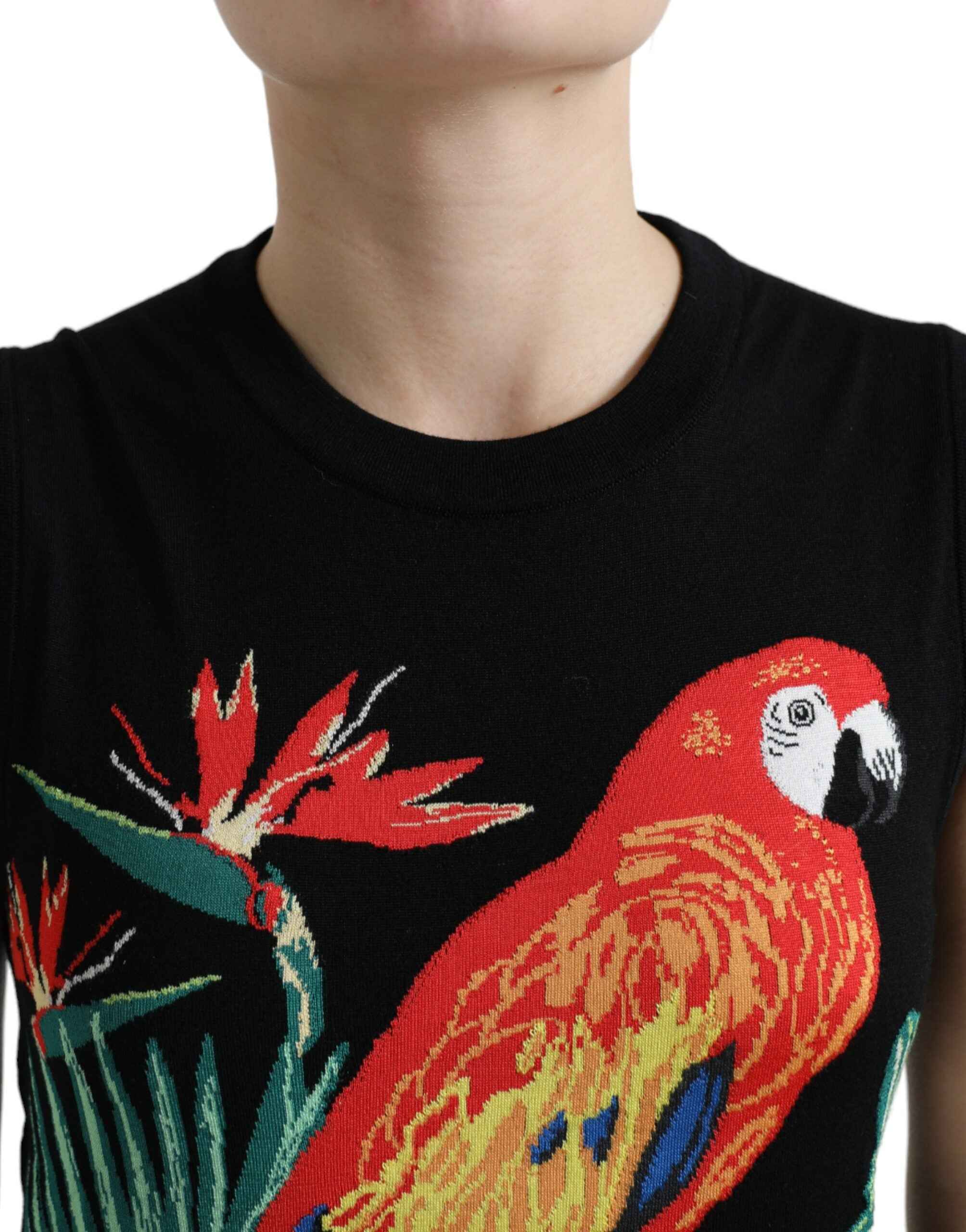 Dolce & Gabbana Black Bird Wool Knit Sleeveless Tank T-shirt