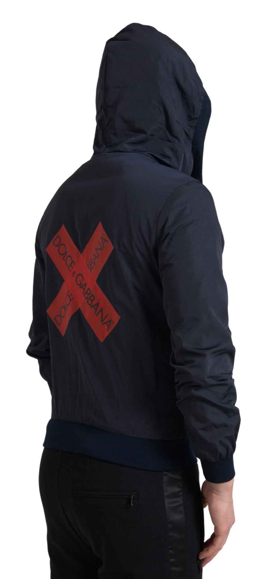 Dolce & Gabbana Blue Hooded Logo Polyester Full Zip Sweater