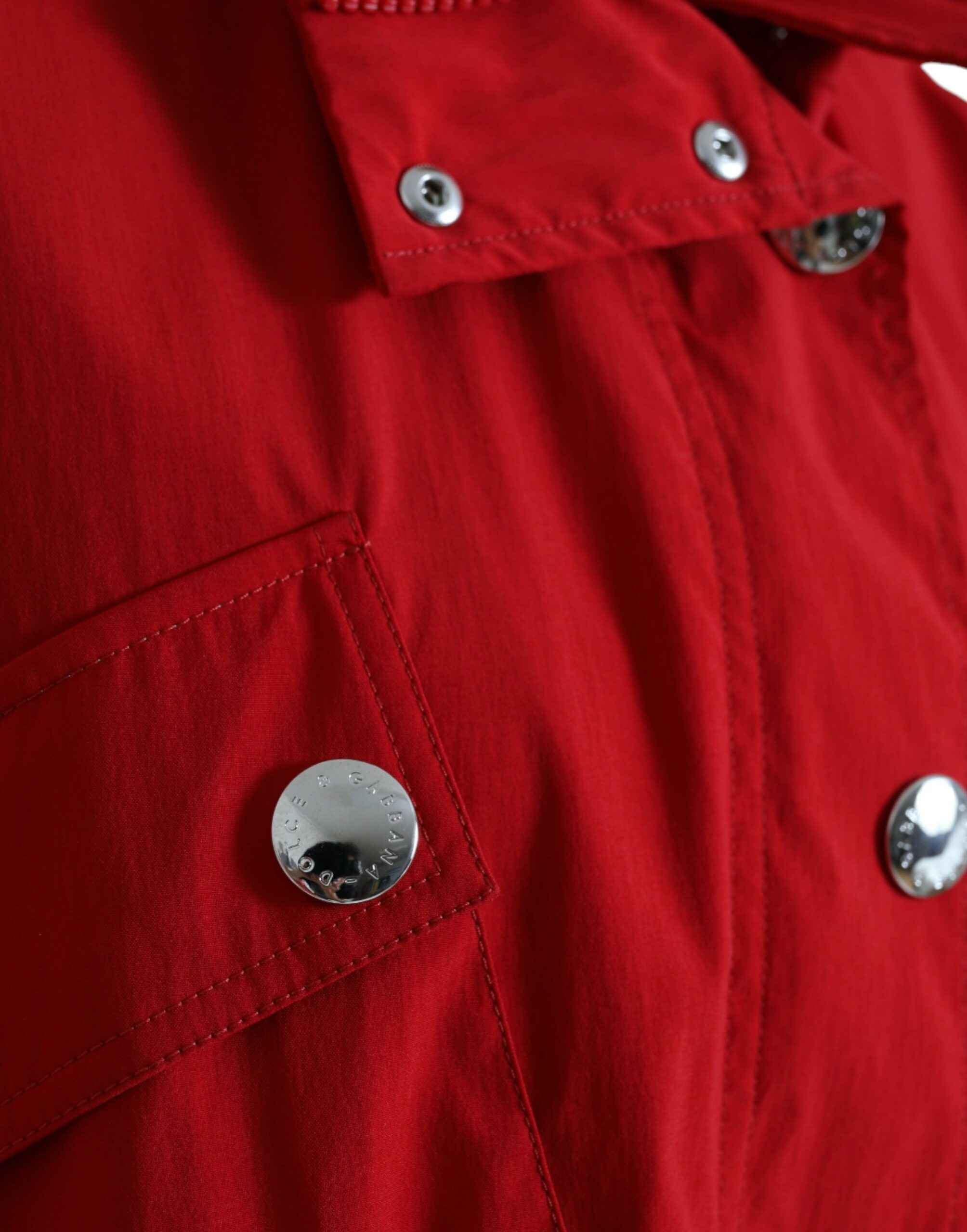 Dolce & Gabbana Red Polyester Hooded Button Rain Coat Jacket