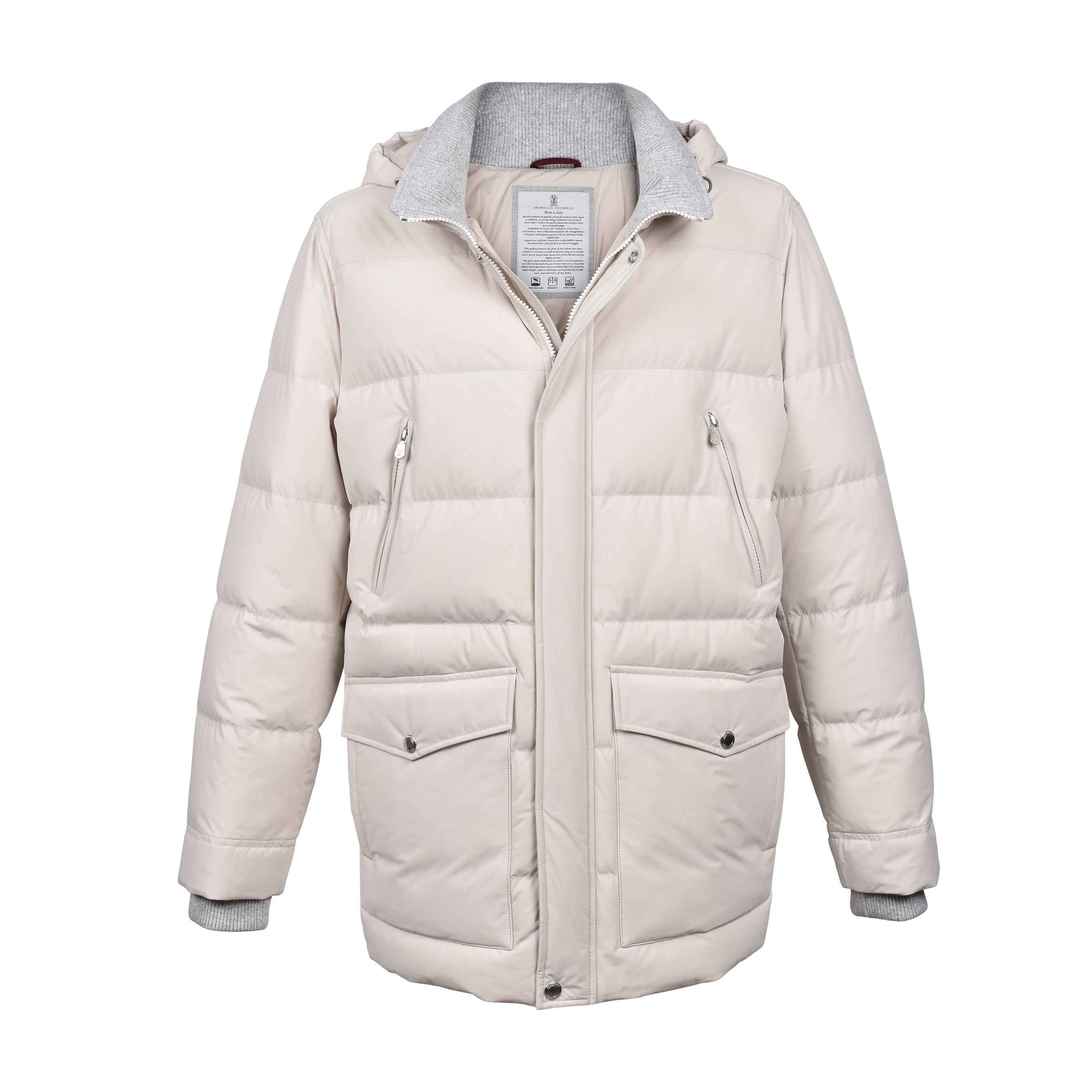 BRUNELLO CUCINELLI MEN'S OFF WHITE QUILTED DOWN PARKA JACKET