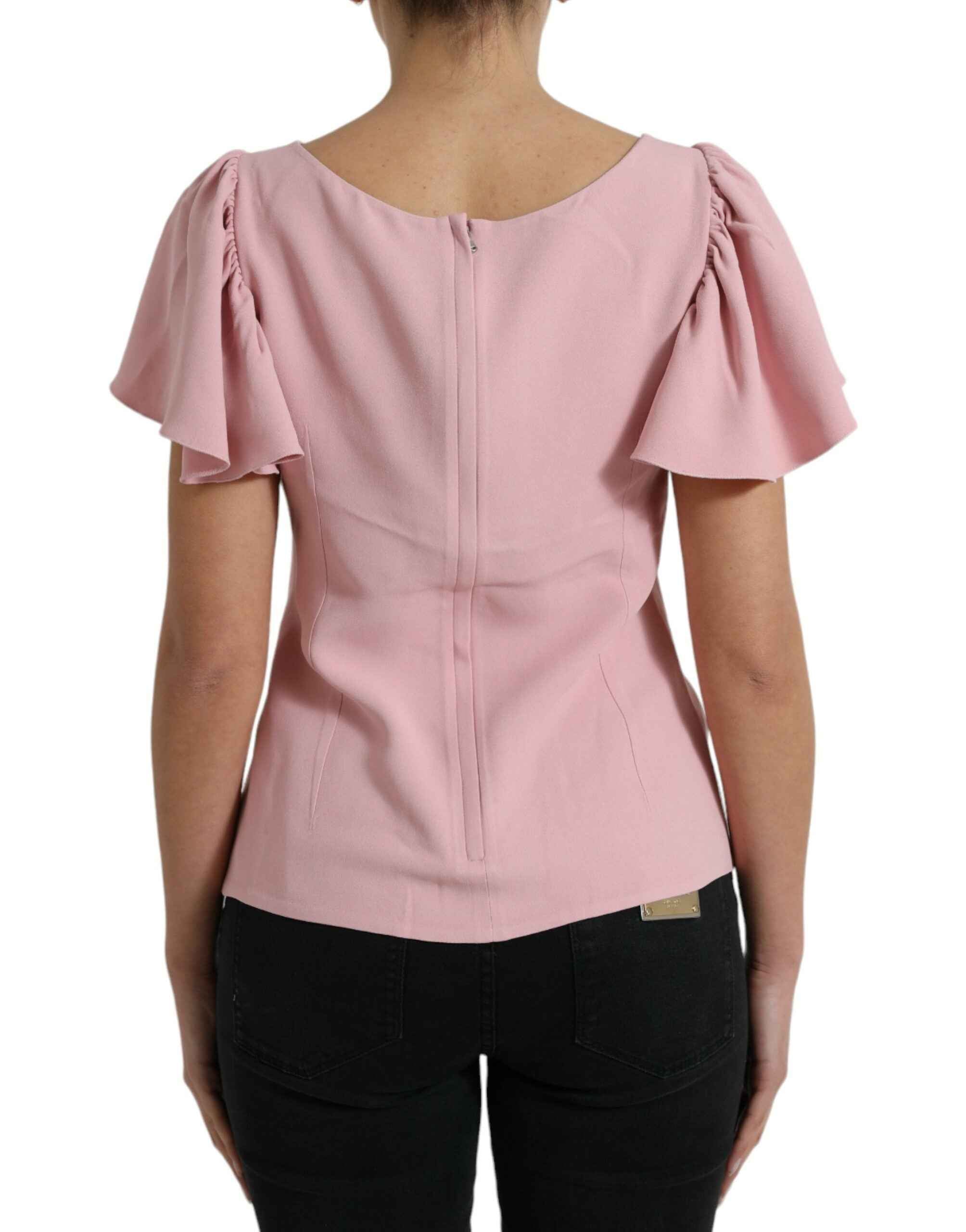 Dolce & Gabbana Pink Short Sleeves Round Neck Blouse Top