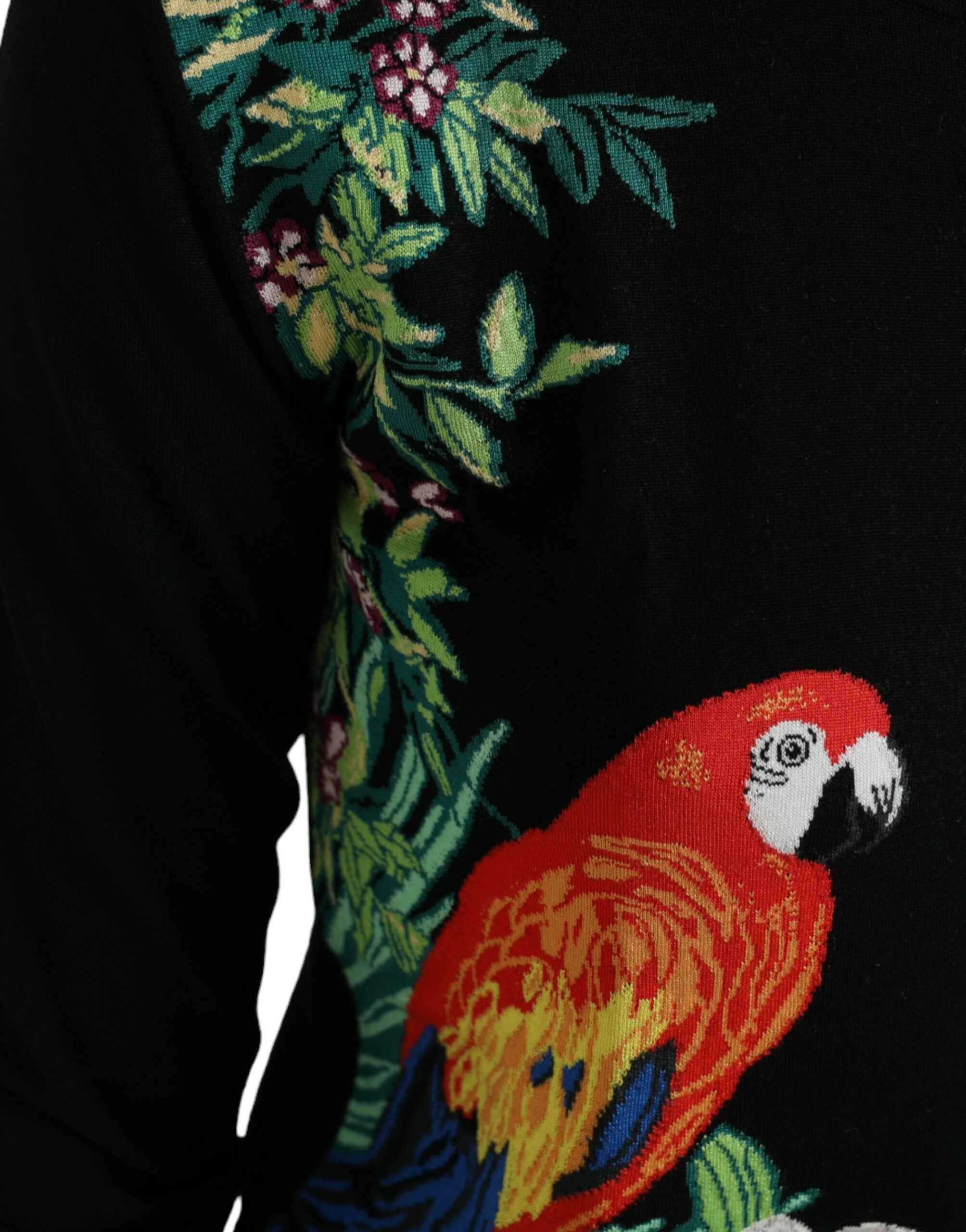 Dolce & Gabbana Black Bird Wool Long Sleeve Cardigan Sweater