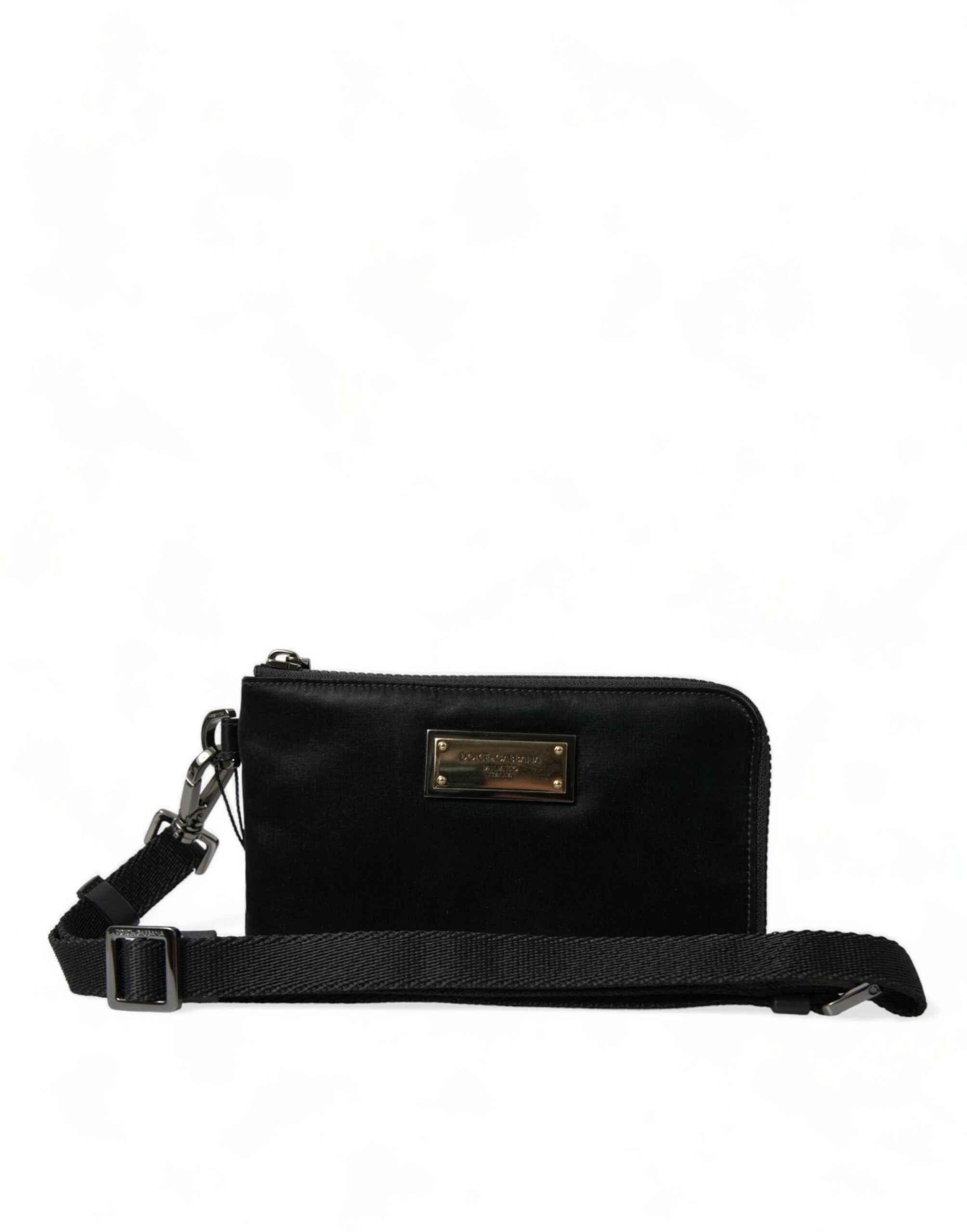 Dolce & Gabbana Black Nylon Logo Plaque Keyring Pouch Clutch Bag