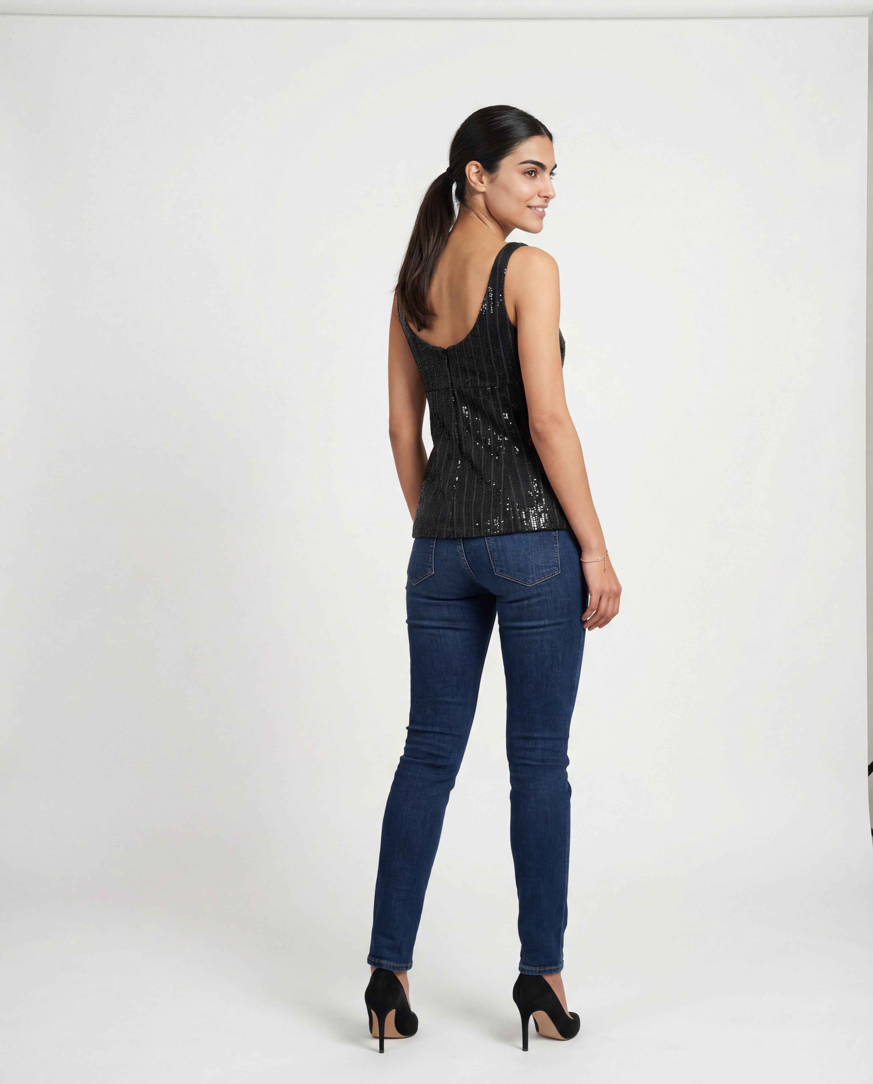 BRUNELLO CUCINELLI WOMEN'S ANTHRACITE SEQUIN TANK TOP