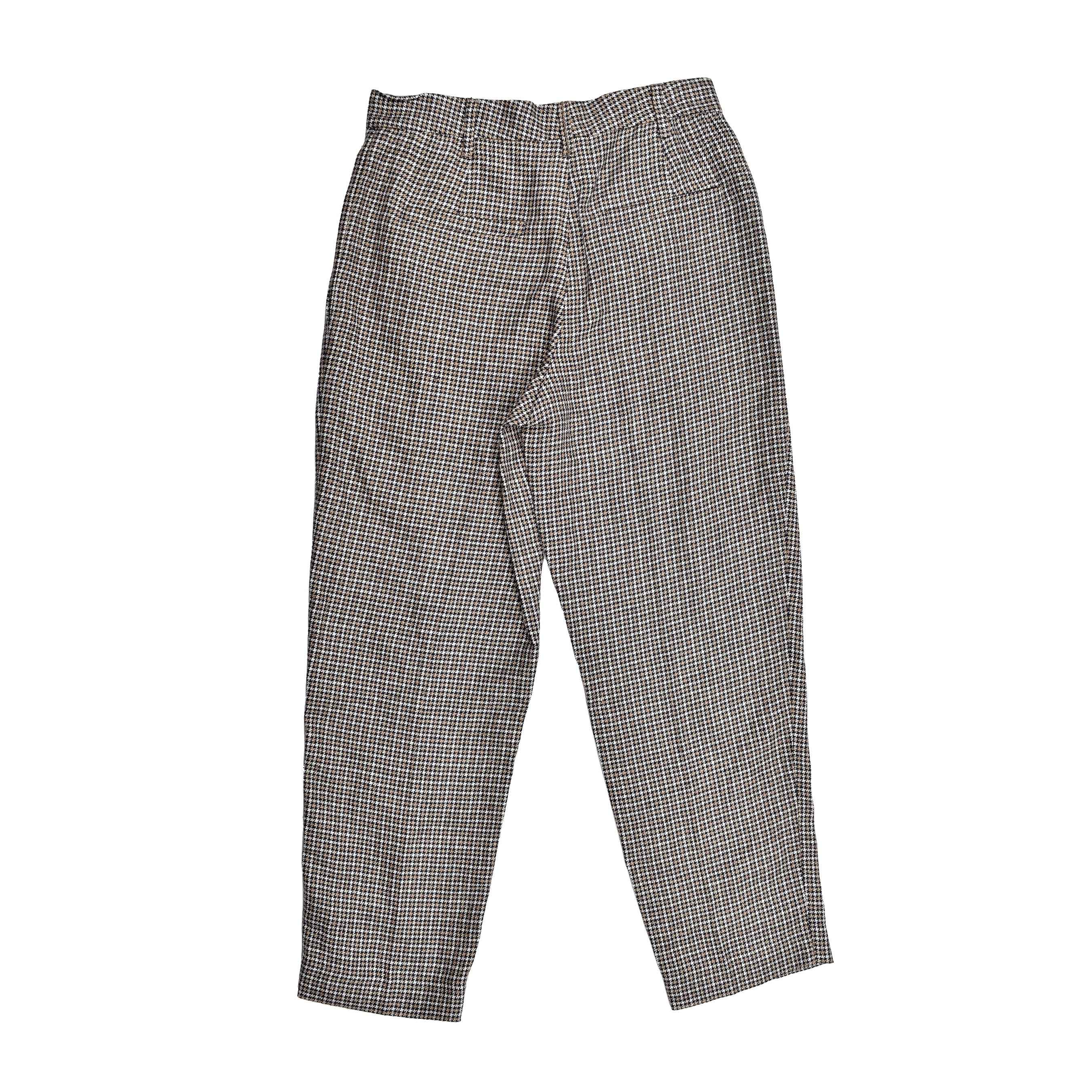 BRUNELLO CUCINELLI WOMEN'S BEIGE BLUE LINEN HOUNDSTOOTH TROUSERS