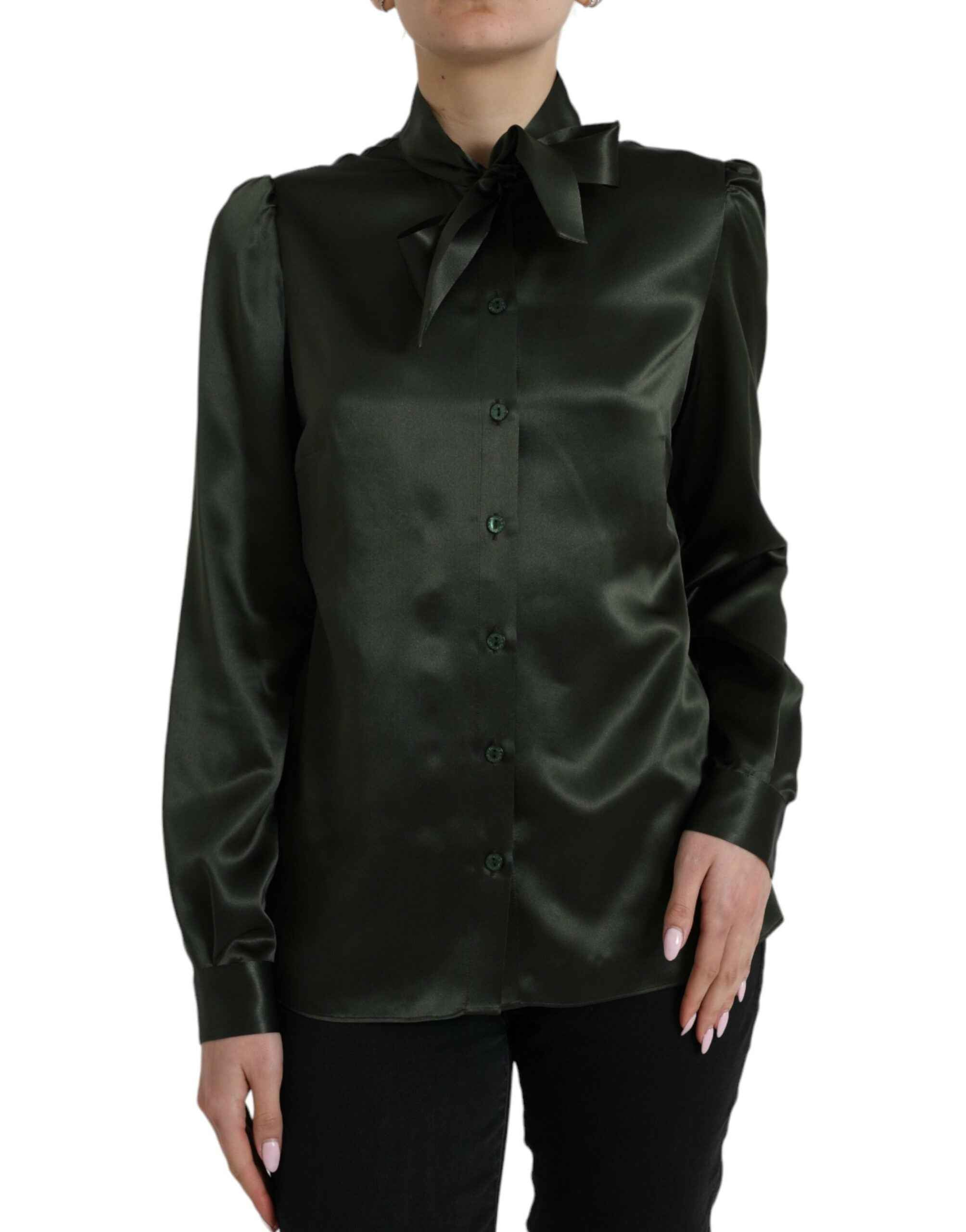 Dolce & Gabbana Gray Long Sleeves Ascot Collar Blouse Top