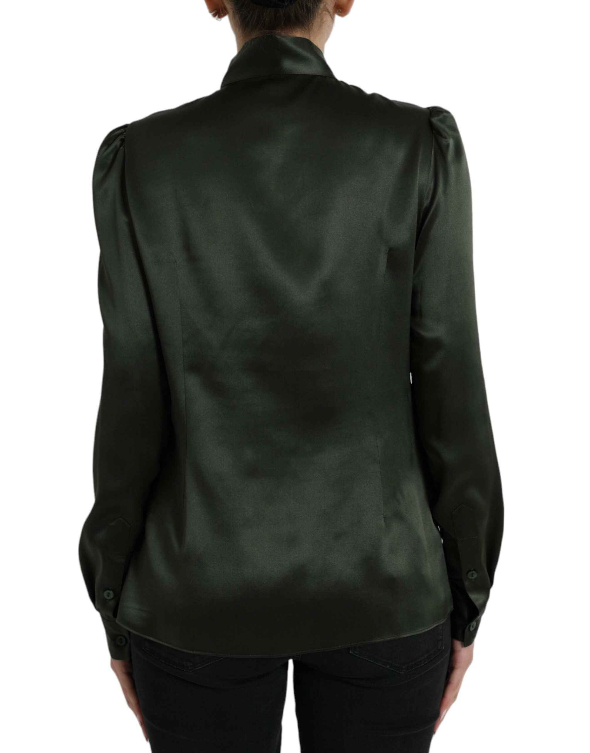 Dolce & Gabbana Gray Long Sleeves Ascot Collar Blouse Top
