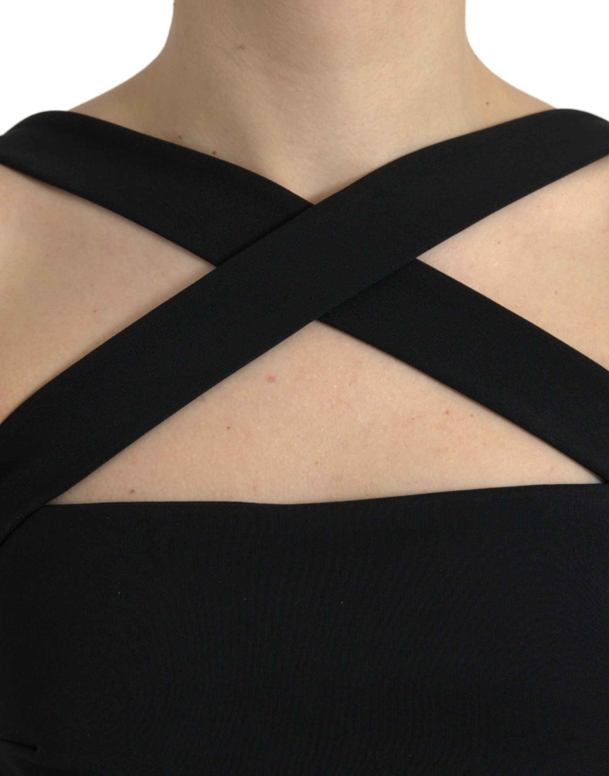 Dolce & Gabbana Black Sheath Halter Sleeveless Midi Dress