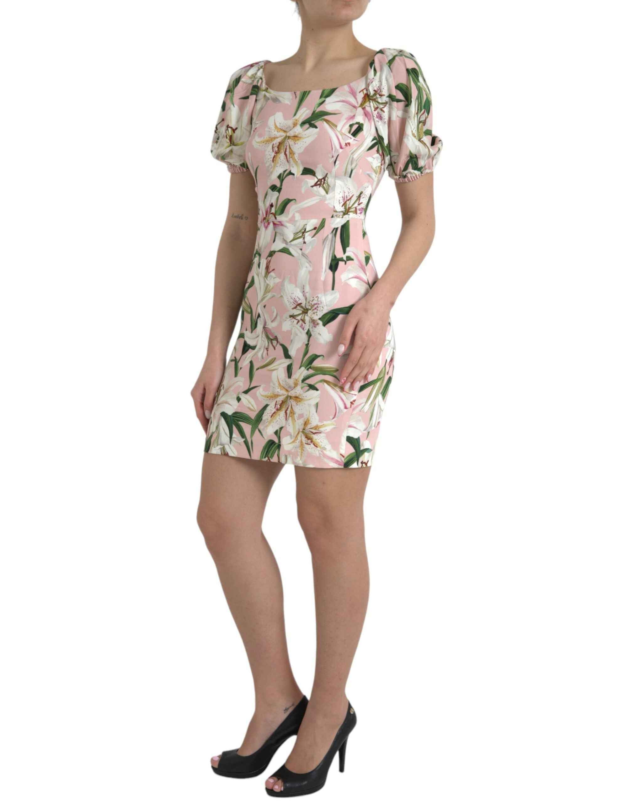 Dolce & Gabbana Pink Lily Viscose Sheath Stretch Mini Dress