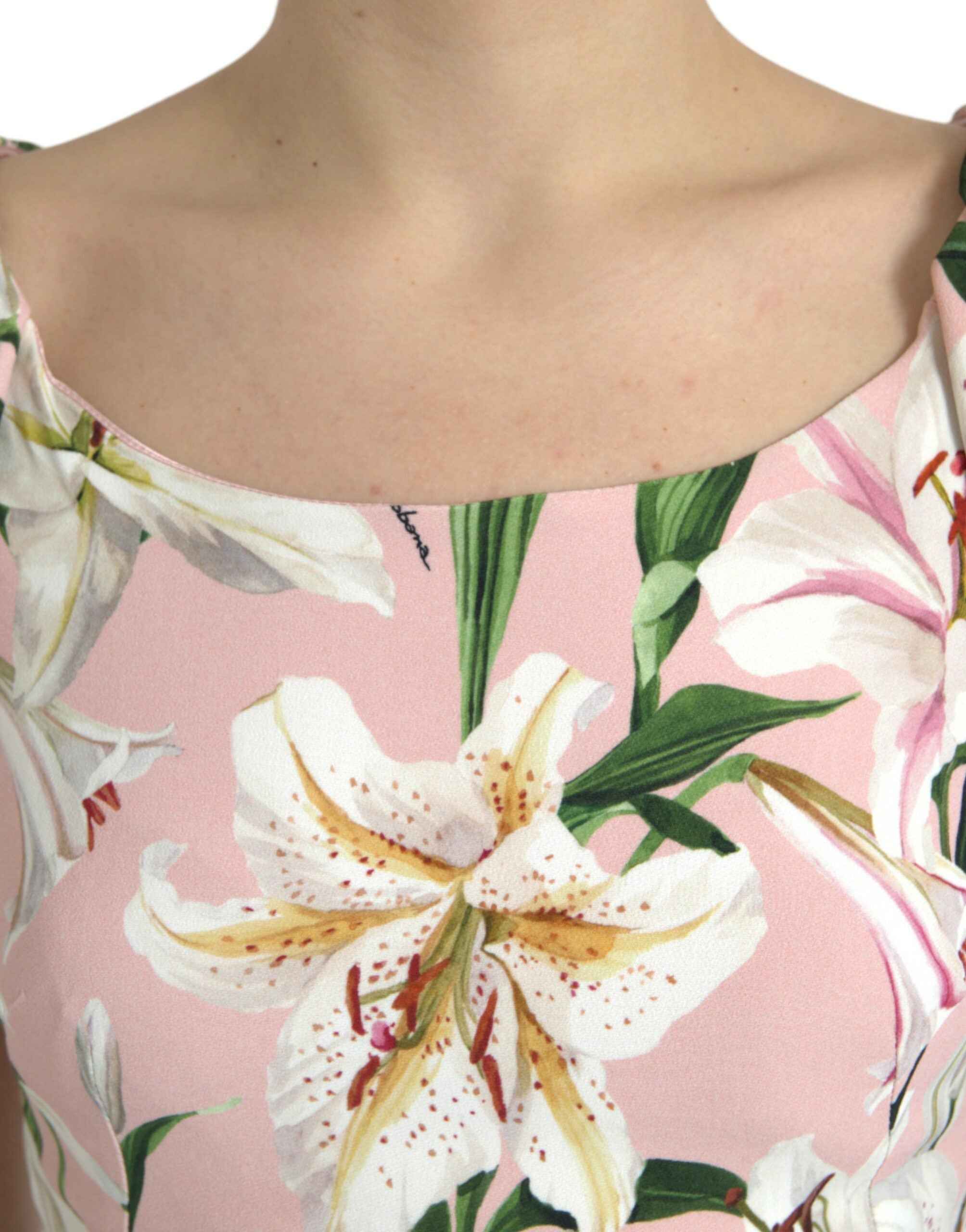 Dolce & Gabbana Pink Lily Viscose Sheath Stretch Mini Dress