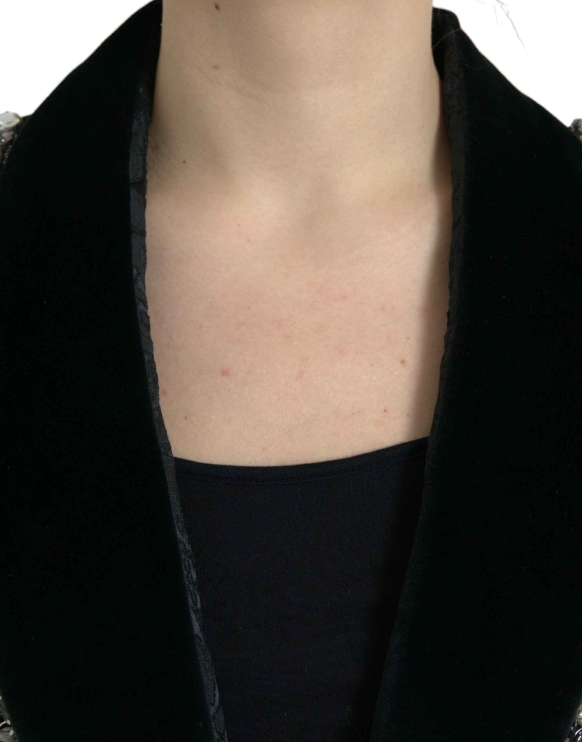 Dolce & Gabbana Black Crystal Embellished Overcoat Jacket